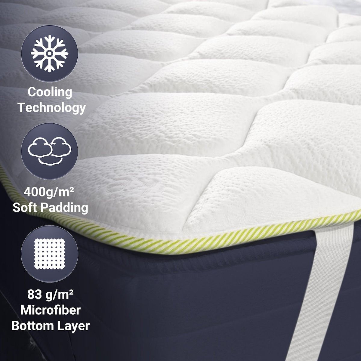 THE WHITE STONE Surmatelas Rafraîchissant 80x190 cm avec Élastiques | Correcteur de Matelas avec Technologie Cooler | Hauteur 4 cm