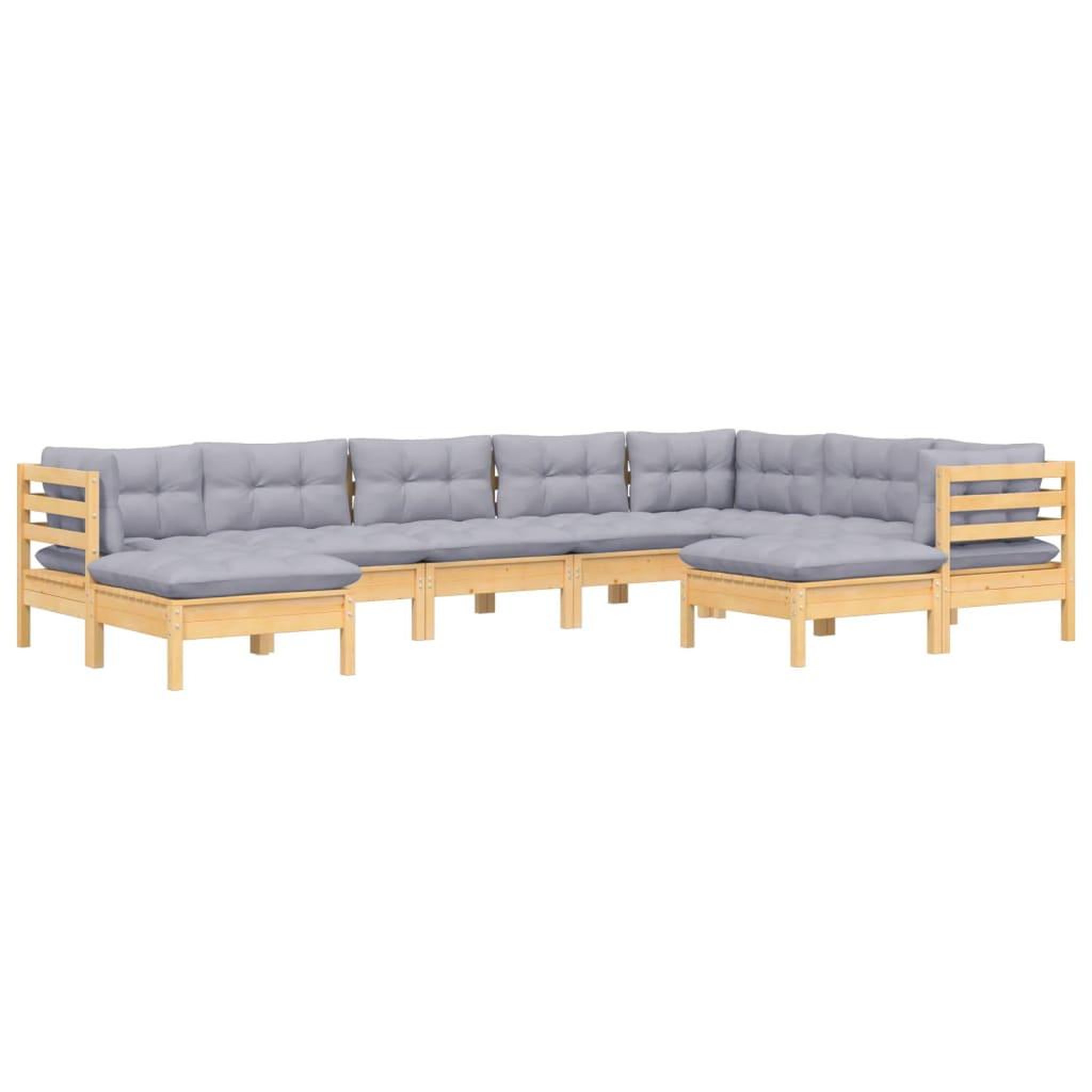 Voir la diapositive 3 : VIDAXL Salon de jardin 9 pcs avec coussins gris bois de pin massif