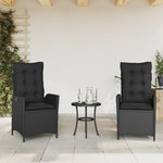 VIDAXL Chaises inclinables de jardin lot de 2 et coussins noir rotin