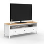 Voir la diapositive 1 : ID MARKET Meuble TV 140 cm ACHILLE 3 tiroirs blanc et plateau bois
