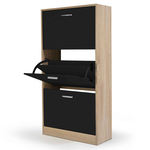 ID MARKET Meuble à chaussures 18 paires KLARK imitation hêtre 3 portes noires