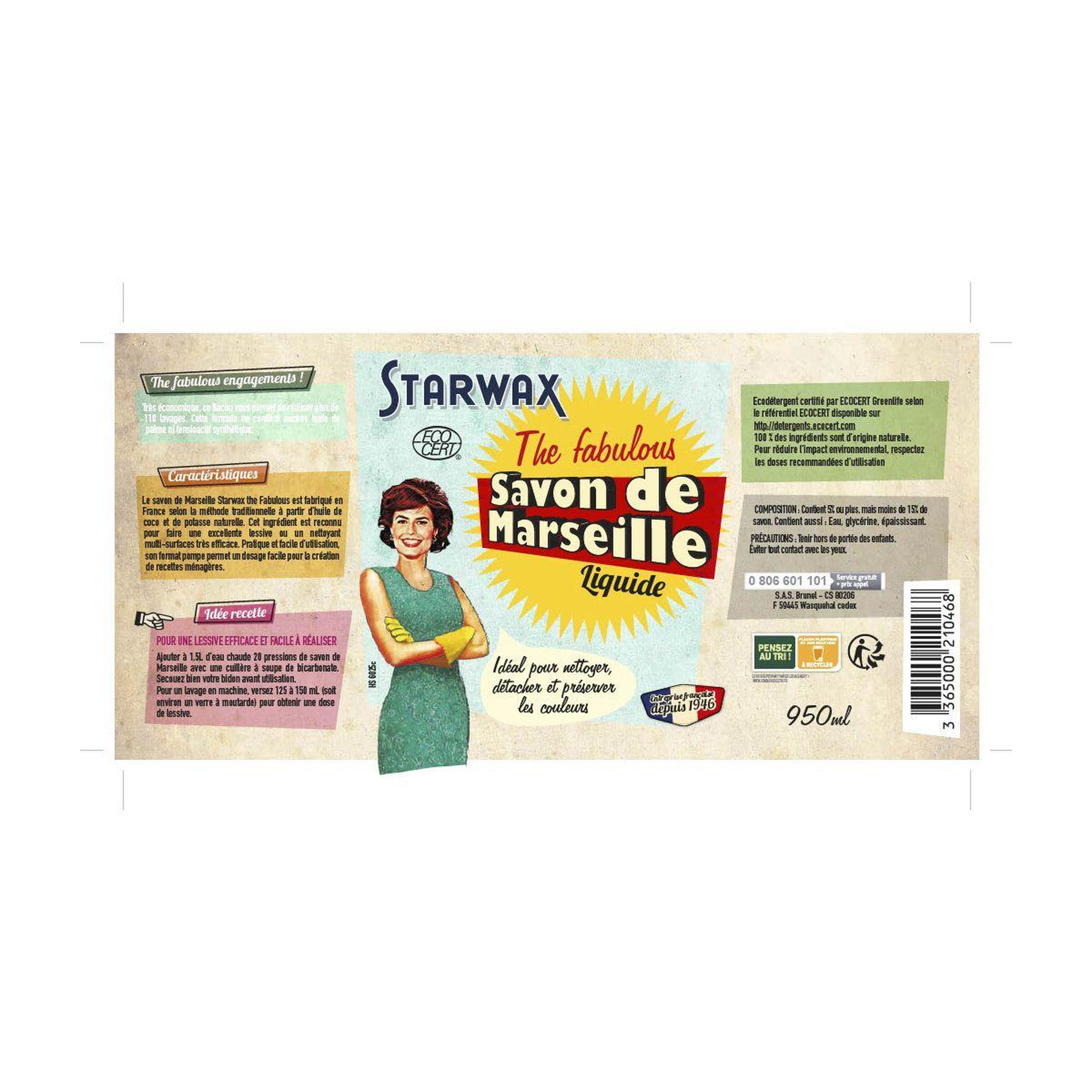 Voir la diapositive 3 : Starwax Nettoyant savon de marseille liquide 950ml