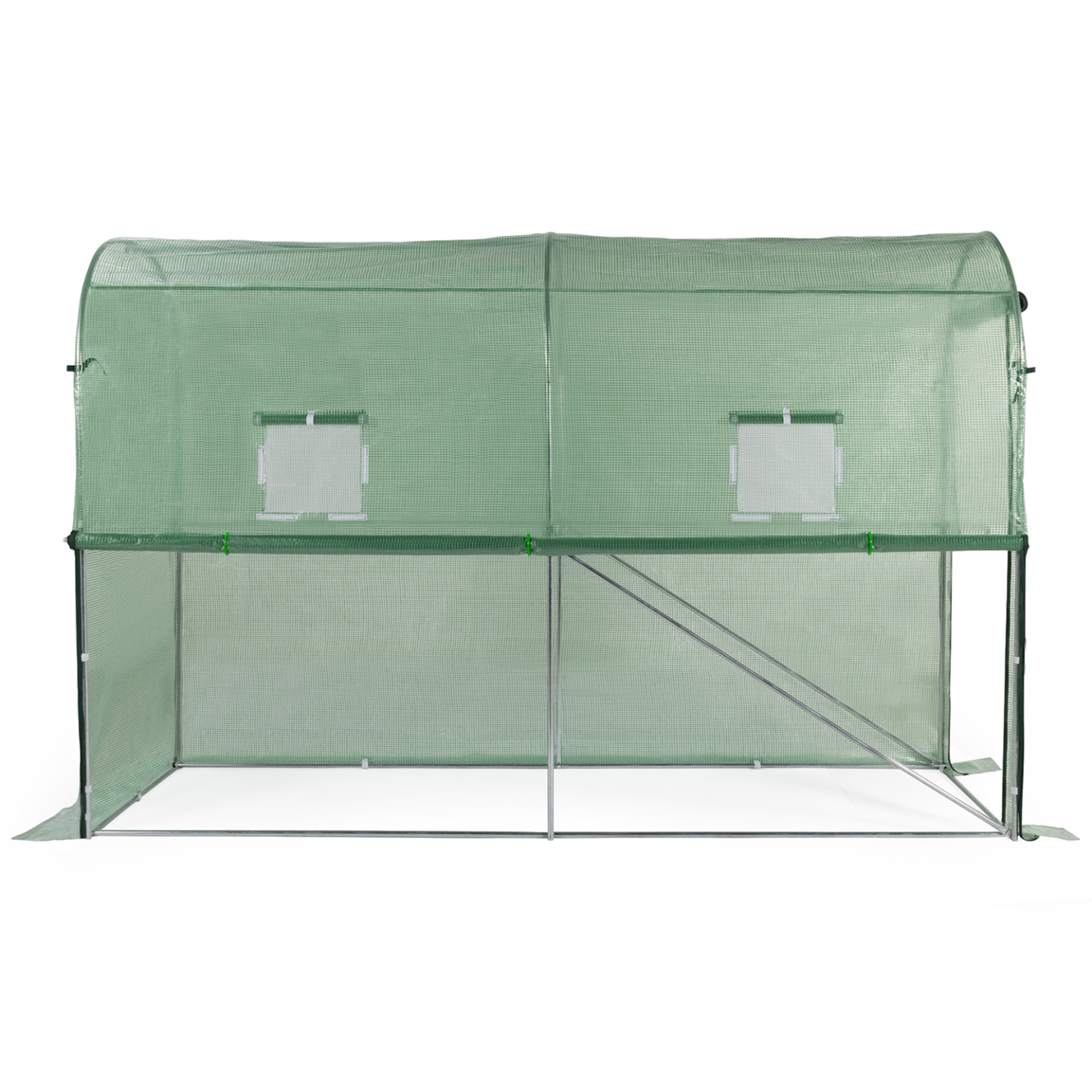 Voir la diapositive 4 : ID MARKET Serre à tomates de jardin 3m² 3 x 1 x 2 m acier galvanisé + bâche anti-uv relevable avec porte et 2 fenêtres verte