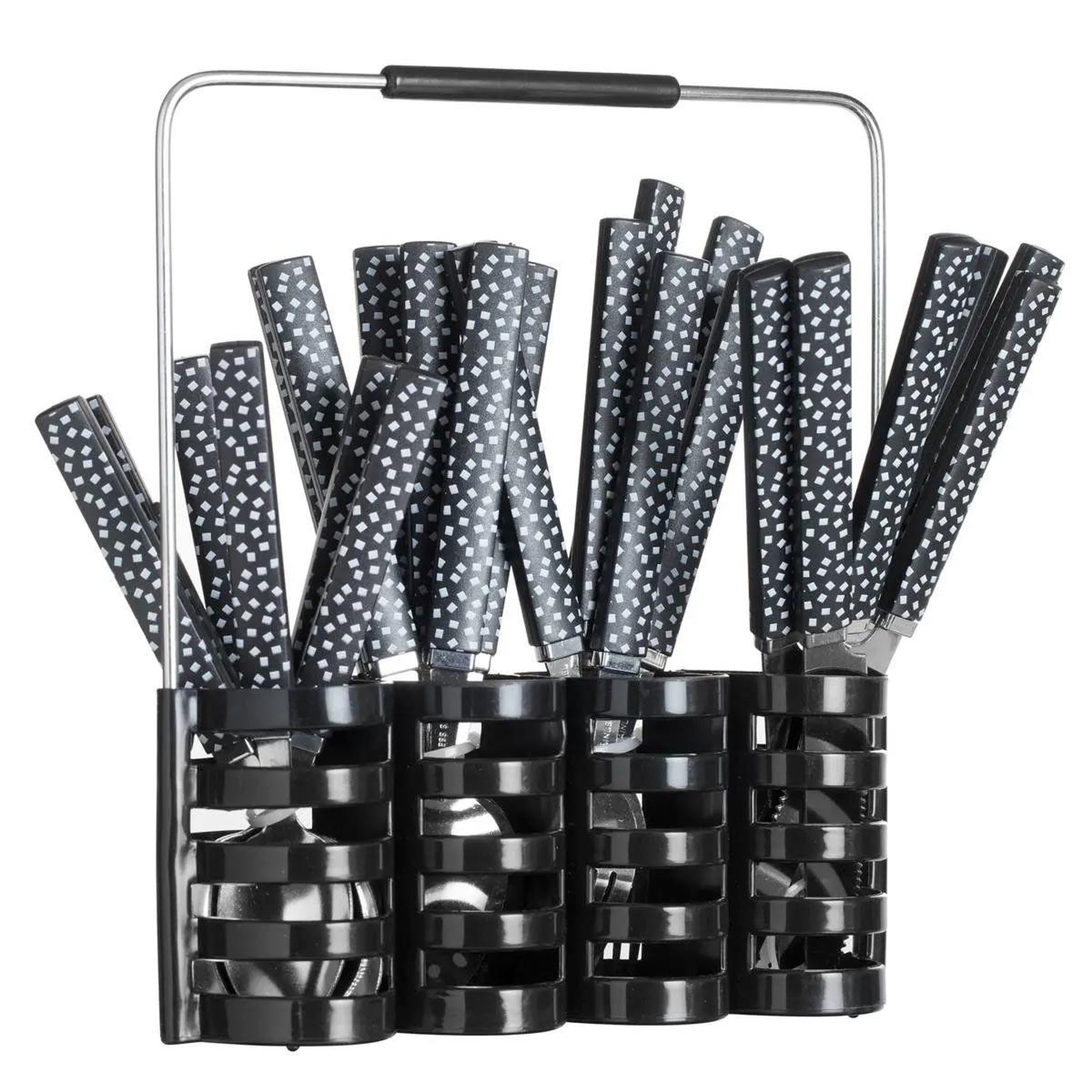 SECRET DE GOURMET Ménagère 24 Pièces Avec Rack  Géo  24cm Noir