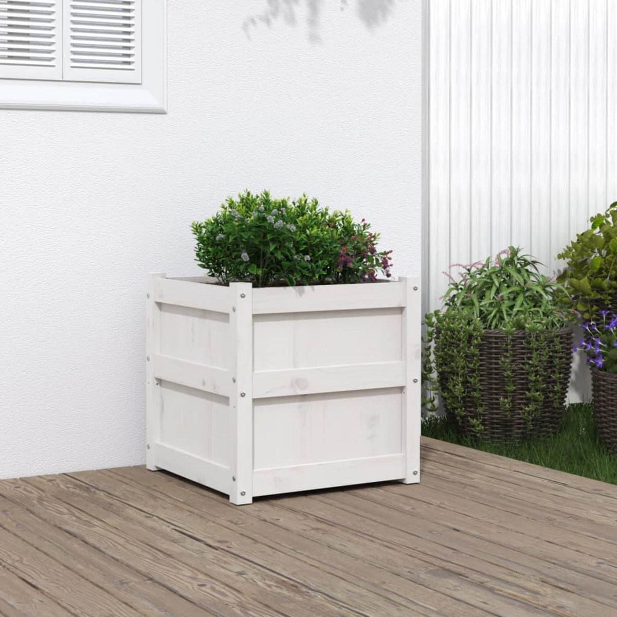 VIDAXL Jardiniere blanc 50x50x50 cm bois de pin massif