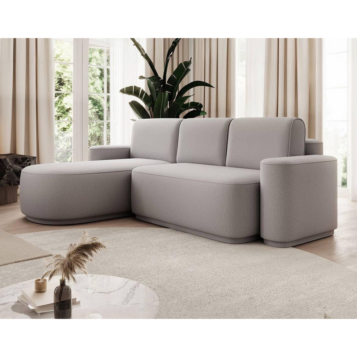 BEST MOBILIER Sam - canapé d'angle gauche 4 places convertible avec coffre en tissu