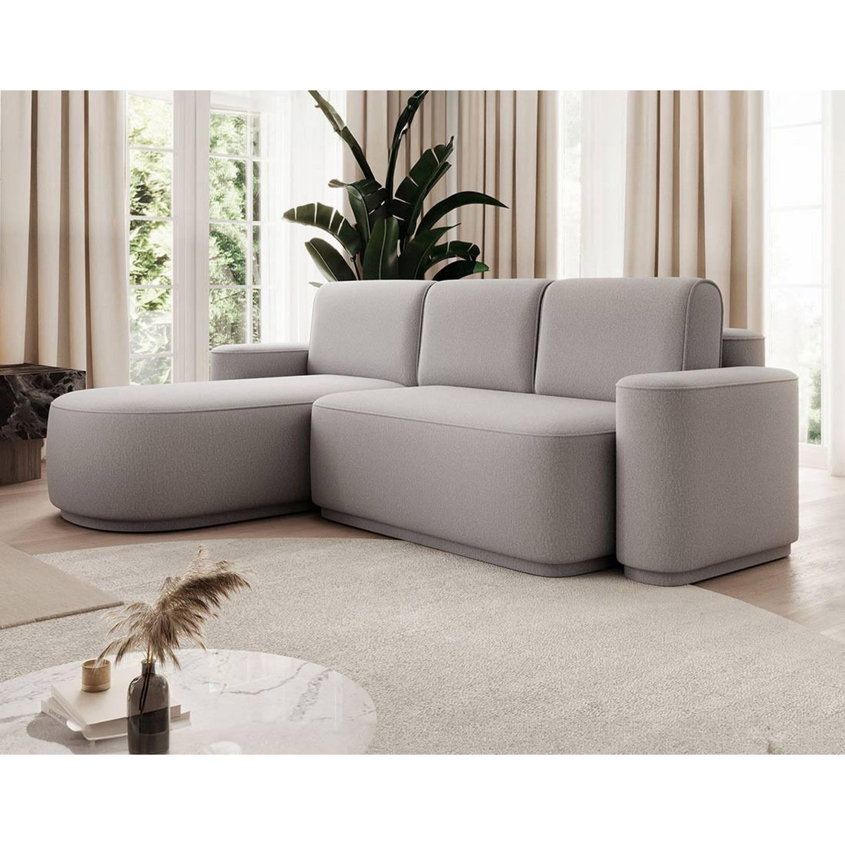 BEST MOBILIER Sam - canapé d'angle gauche 4 places convertible avec coffre en tissu