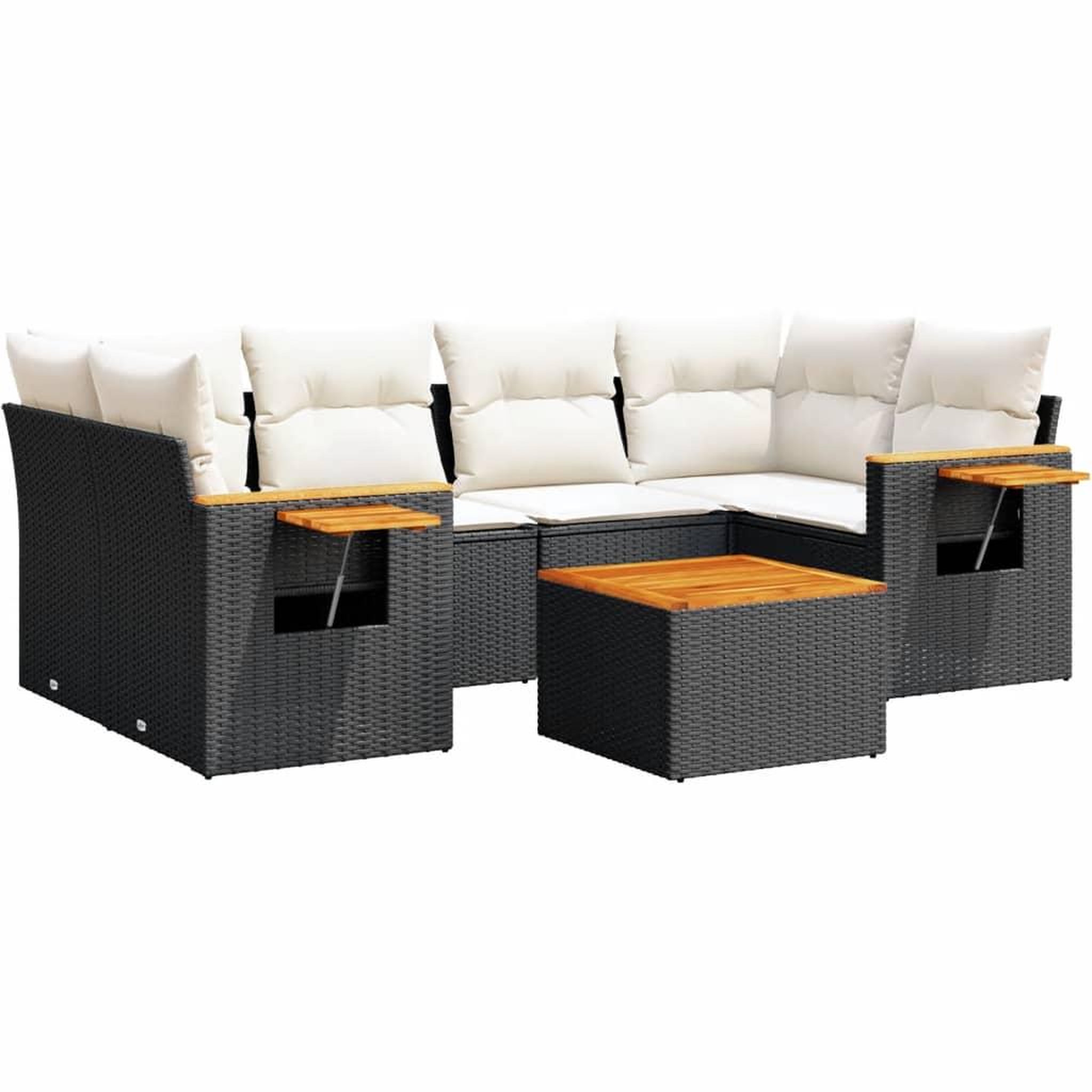 Voir la diapositive 2 : VIDAXL Salon de jardin 7 pcs avec coussins noir resine tressee