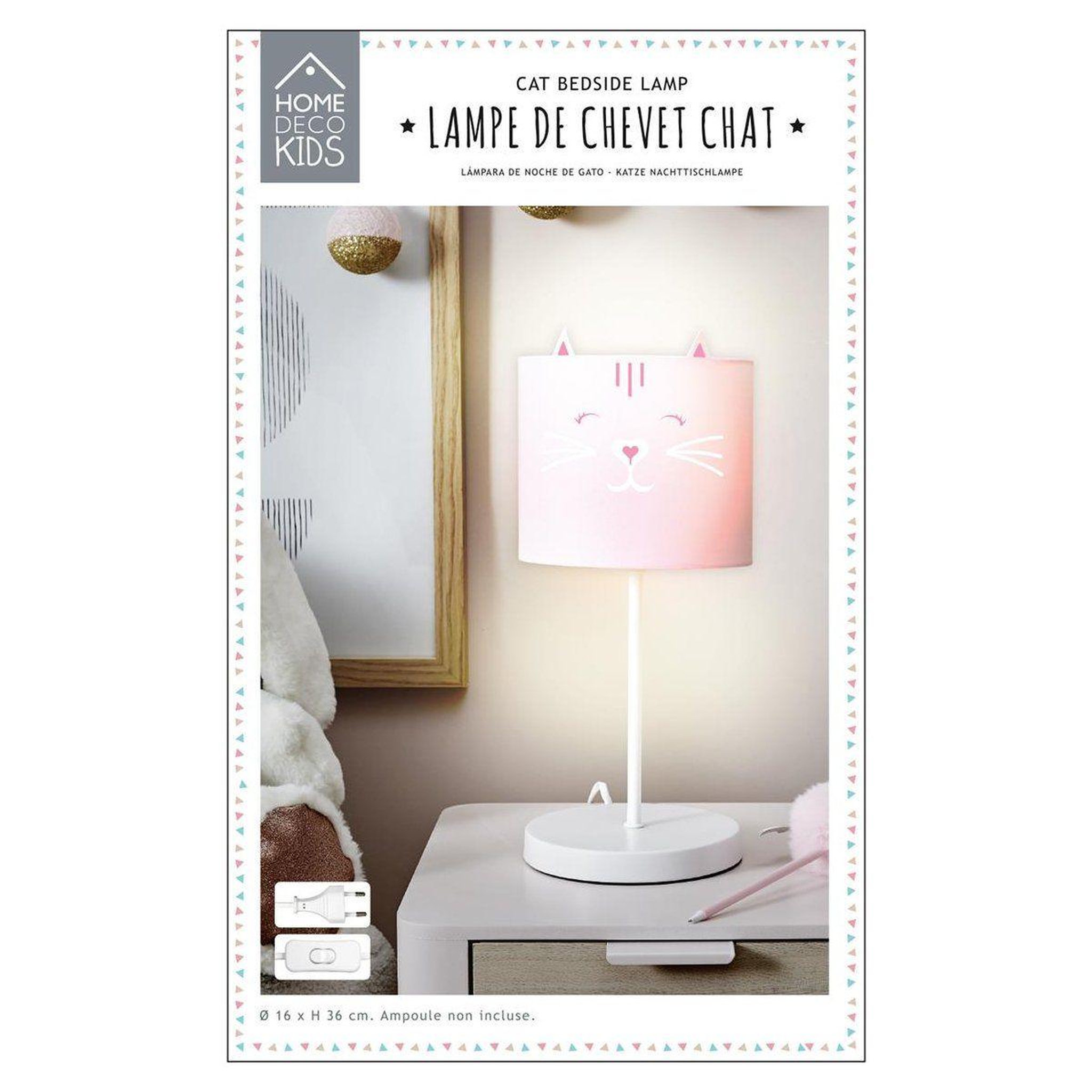 Voir la diapositive 5 : HOME DECO KIDS Lampe de chevet enfant  chat  36cm rose