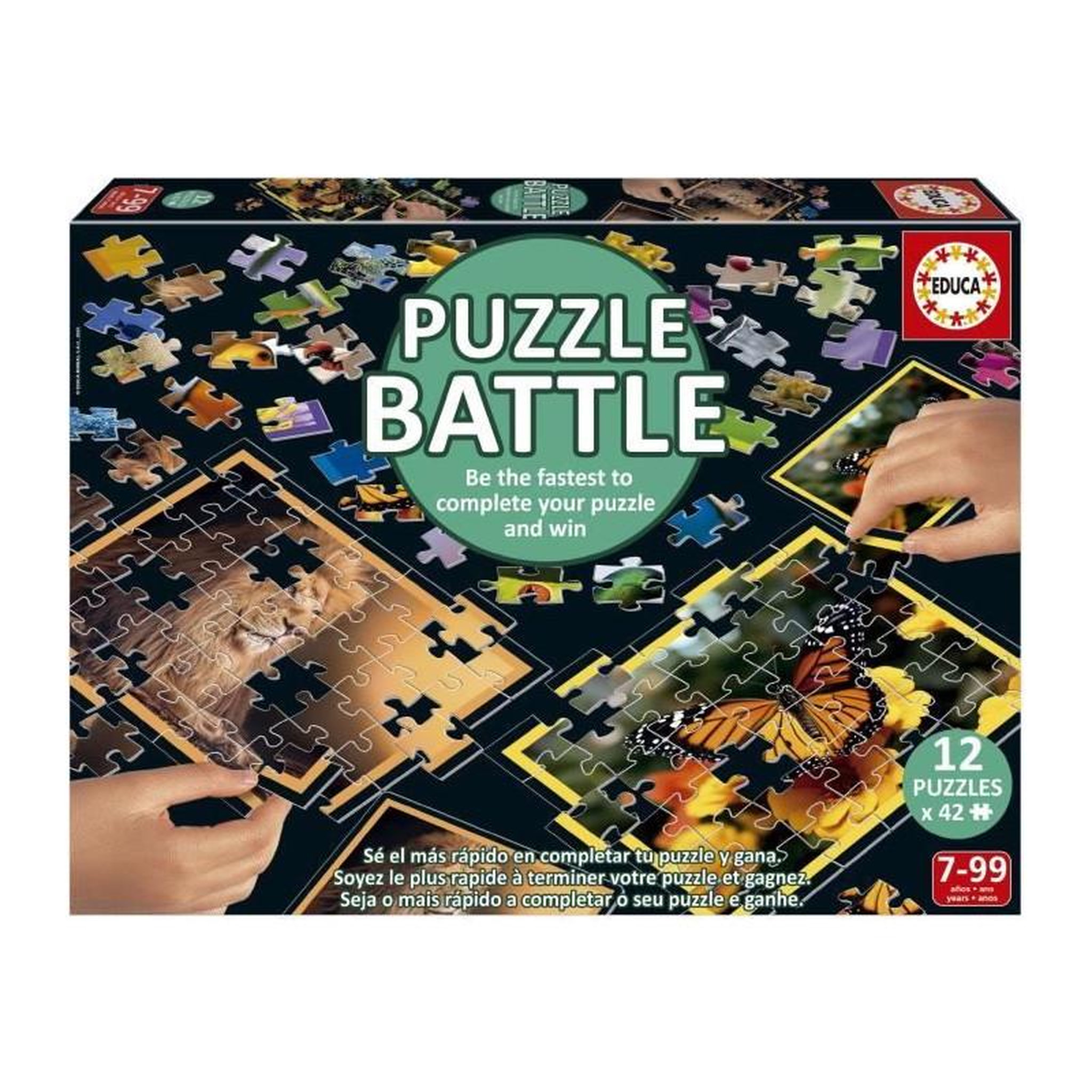 EDUCA Puzzle enfant Battle Jr Natura – Coffret 12 puzzles de 42 pièces – Univers nature – Jeu éducatif – Dès 7 ans – Educa