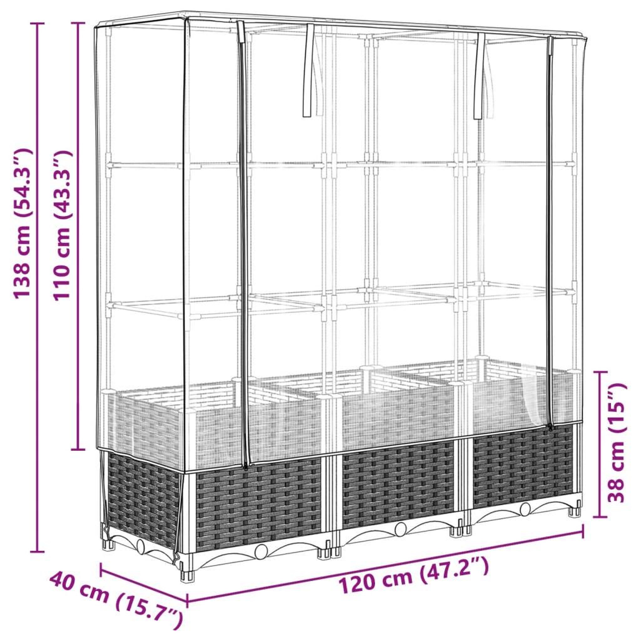 Voir la diapositive 6 : VIDAXL Jardiniere surelevee avec housse aspect rotin 120x40x138 cm