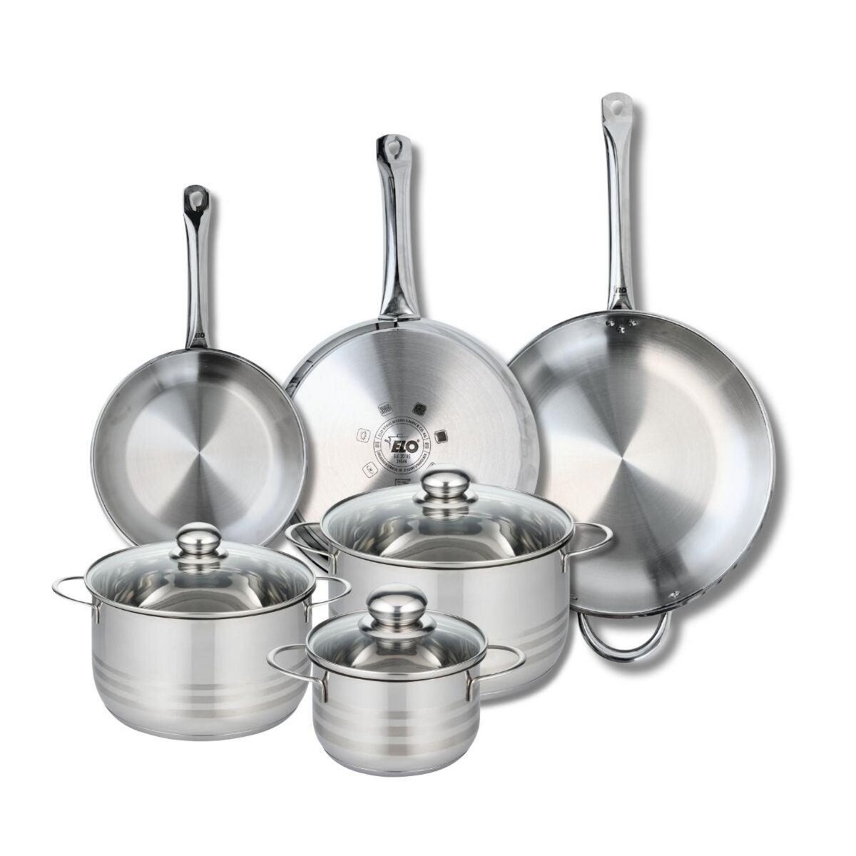 ELO Ensemble de 3 Poêles de cuisson 24, 28 et 32 cm et 3 faitouts 16, 20 et 24 cm Elo Profi Brillant