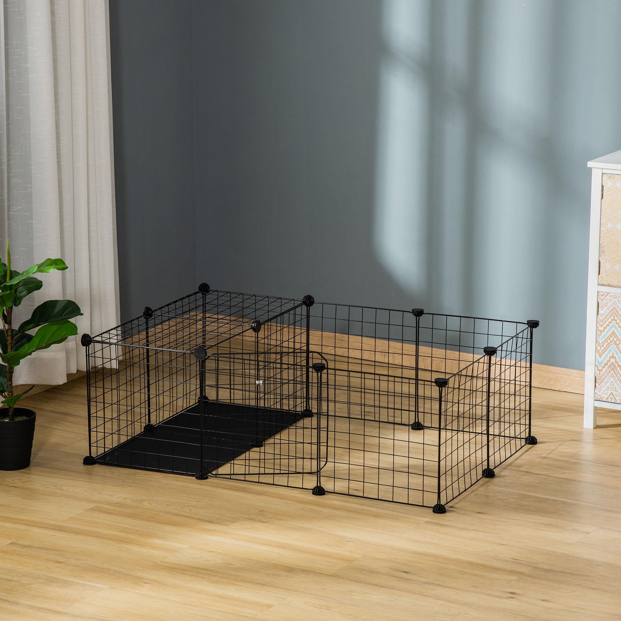 Voir la diapositive 2 : PAWHUT Cage parc enclos rongeurs modulable dim. L 105 x l 70 x h 35 cm résine pp fil métallique noir