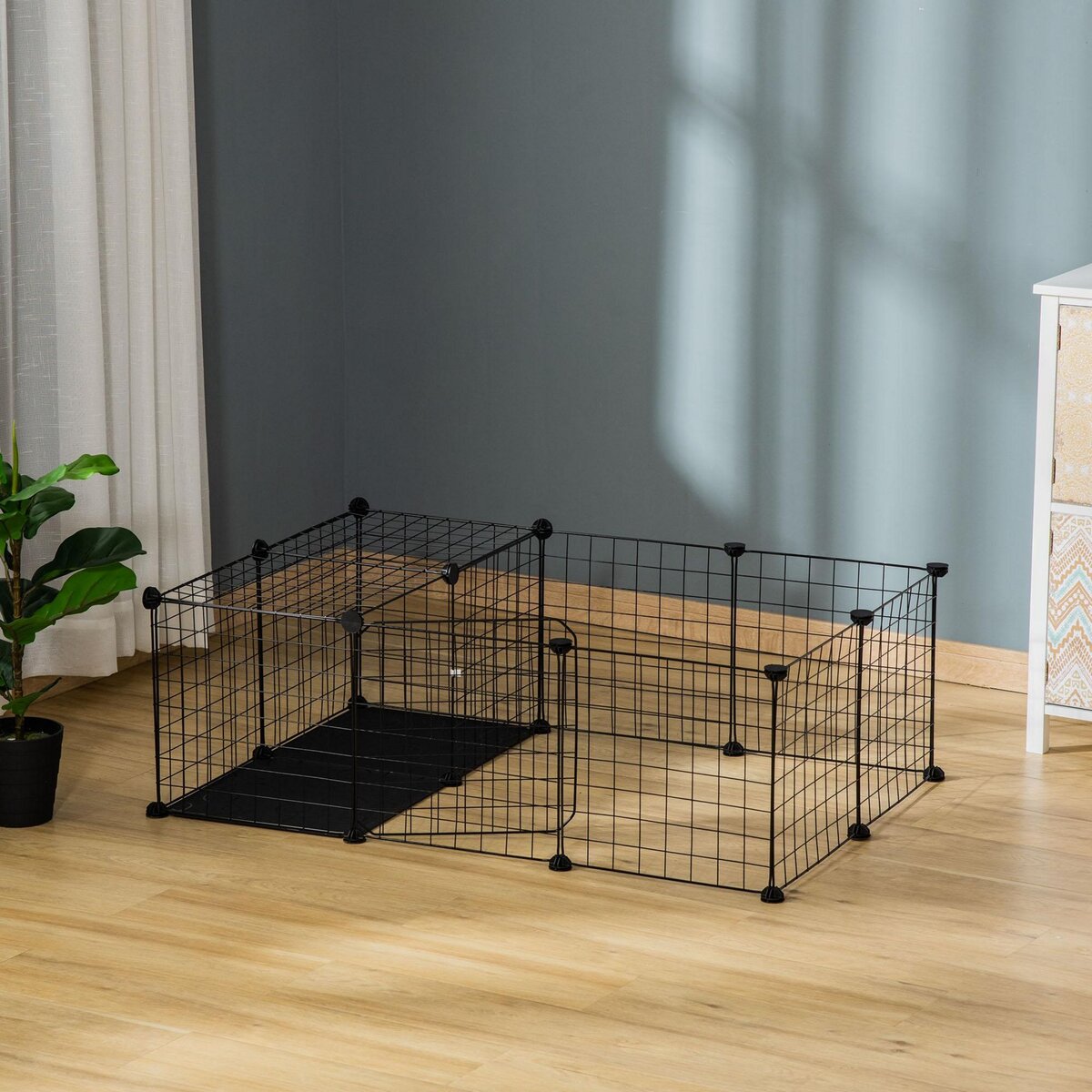 PAWHUT Cage parc enclos rongeurs modulable dim. L 105 x l 70 x H 35 cm résine PP fil métallique noir