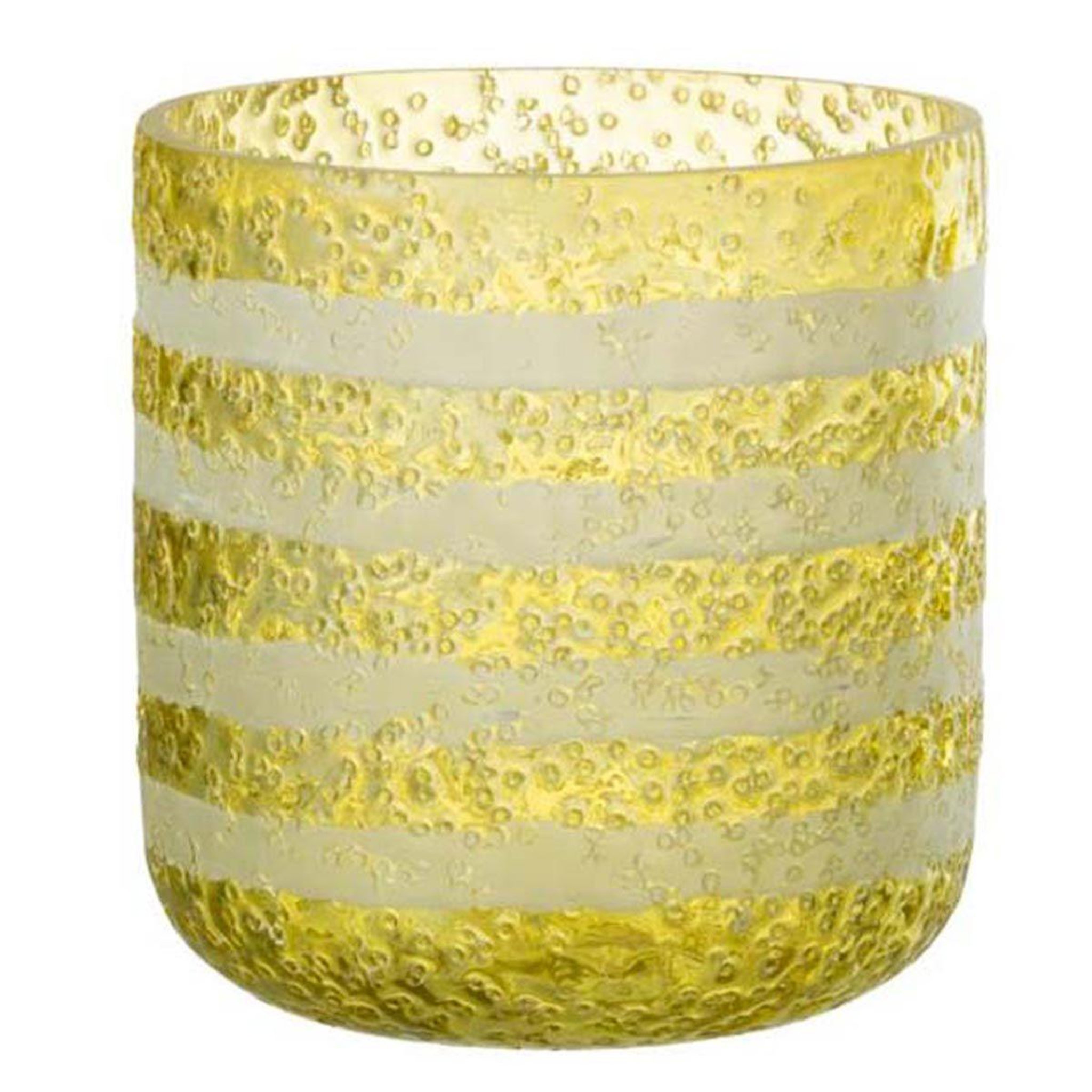 J-LINE Photophore Design en Verre  Lignes  15cm Jaune