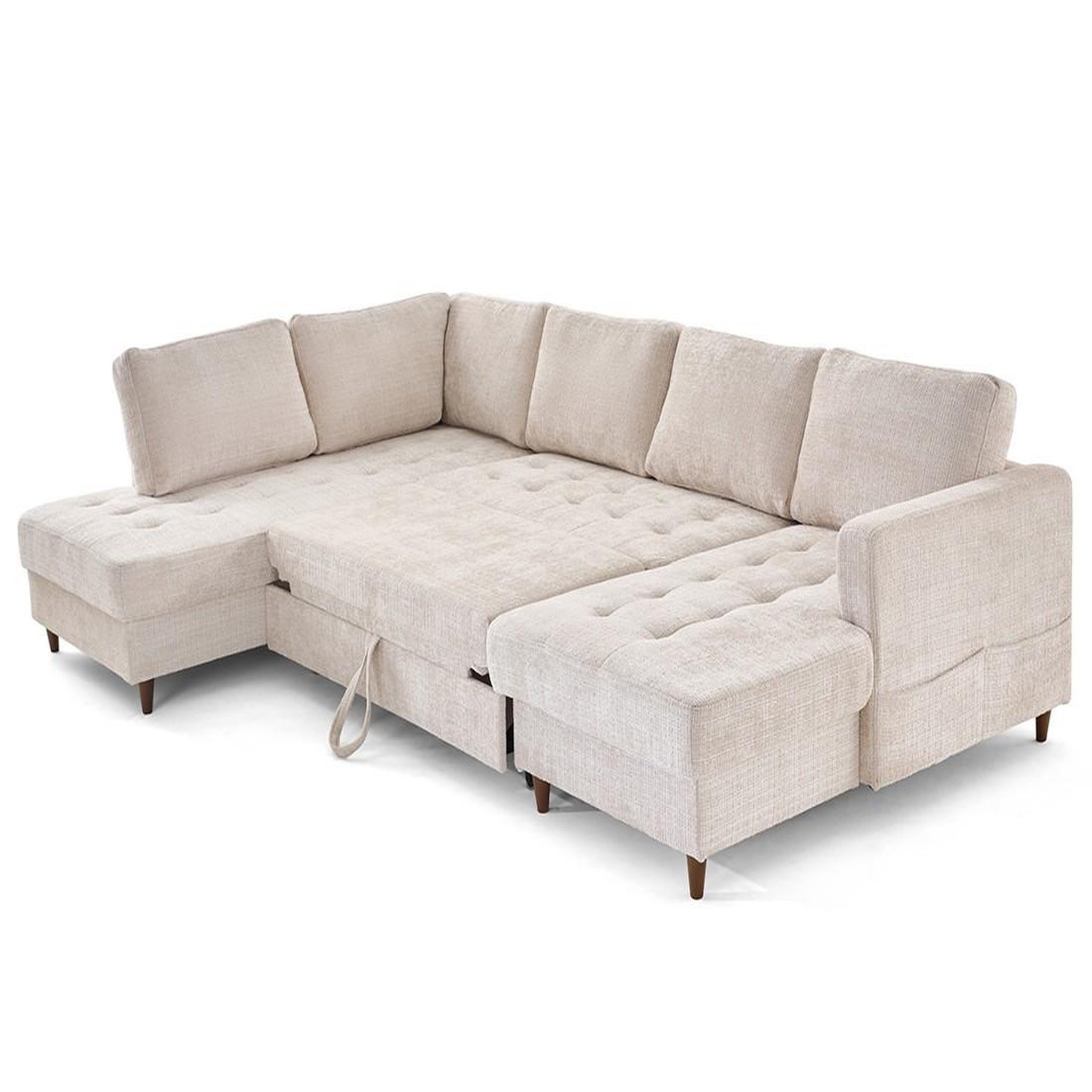 Voir la diapositive 2 : LISA DESIGN Anna - canapé panoramique d'angle gauche 7 places convertible avec coffre en velours texturé