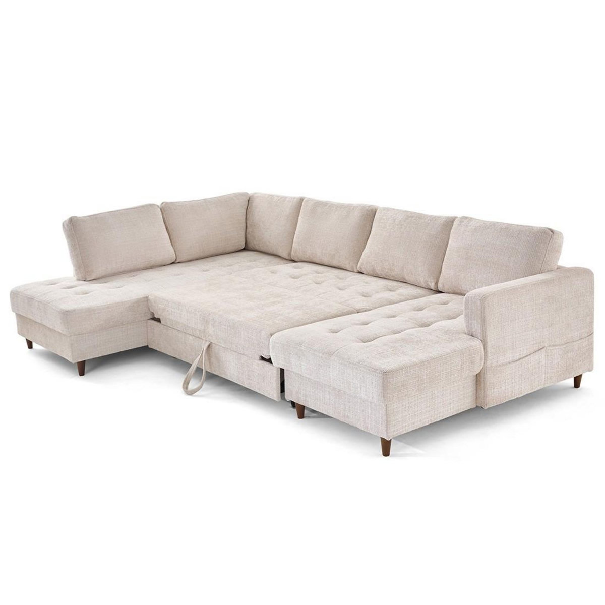 LISA DESIGN Anna - canapé panoramique d'angle gauche 7 places convertible avec coffre en velours texturé