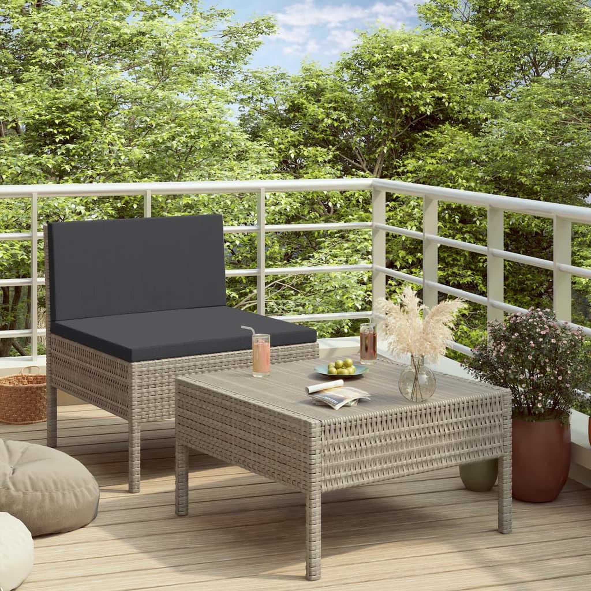 Voir la diapositive 1 : VIDAXL Salon de jardin 2 pcs avec coussins Resine tressee Gris