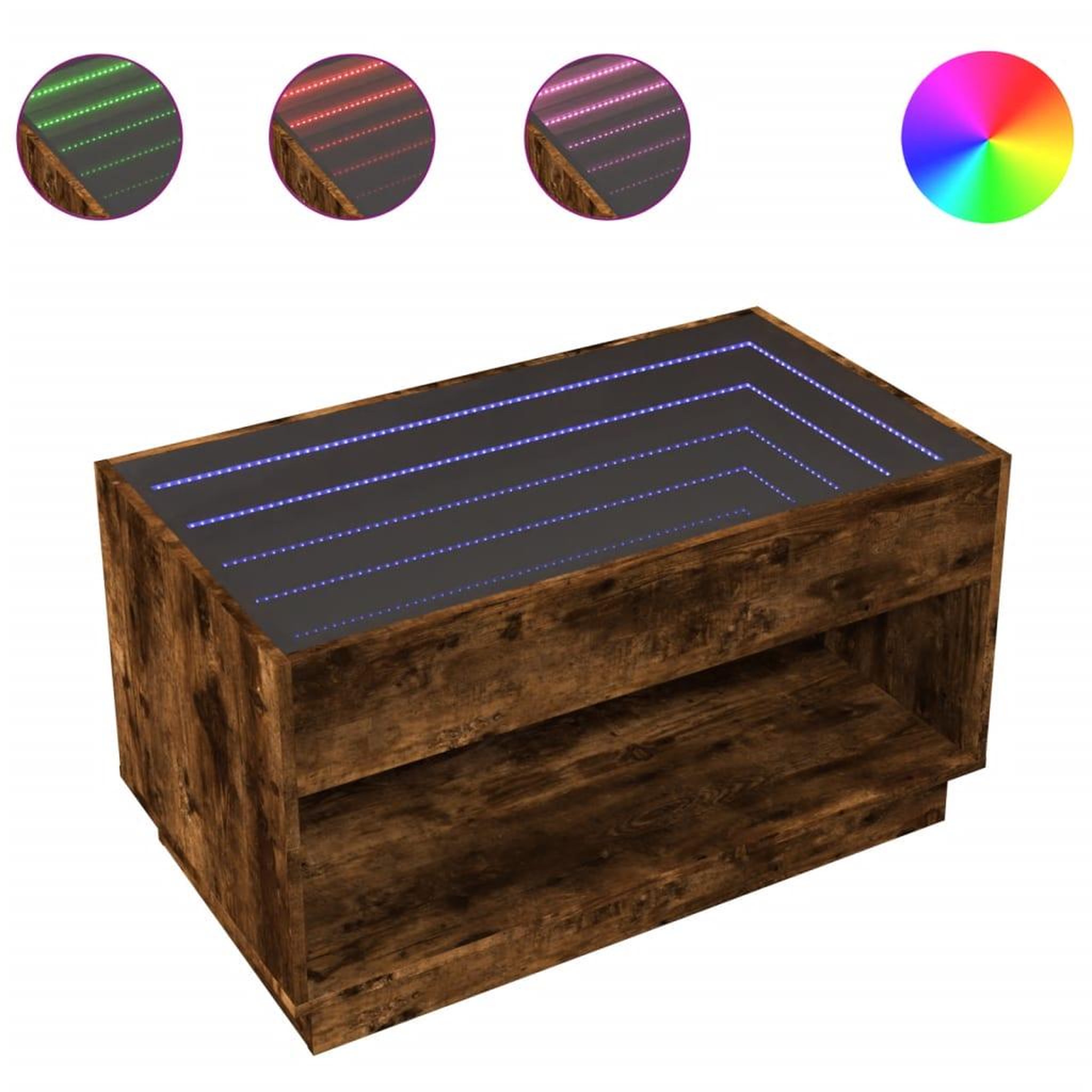 Voir la diapositive 2 : VIDAXL Table basse avec LED infini chene fume 90x50x50 cm
