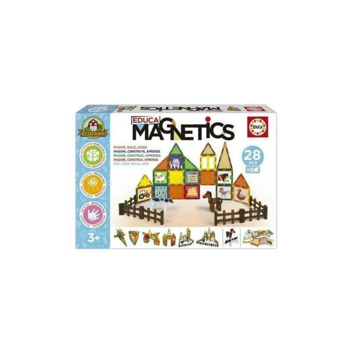 EDUCA Magnetics Ecoferme - Jeu de construction - EDUCA - 28 pieces magnétiques, 2 animaux, 8 cartes - Des 3 ans