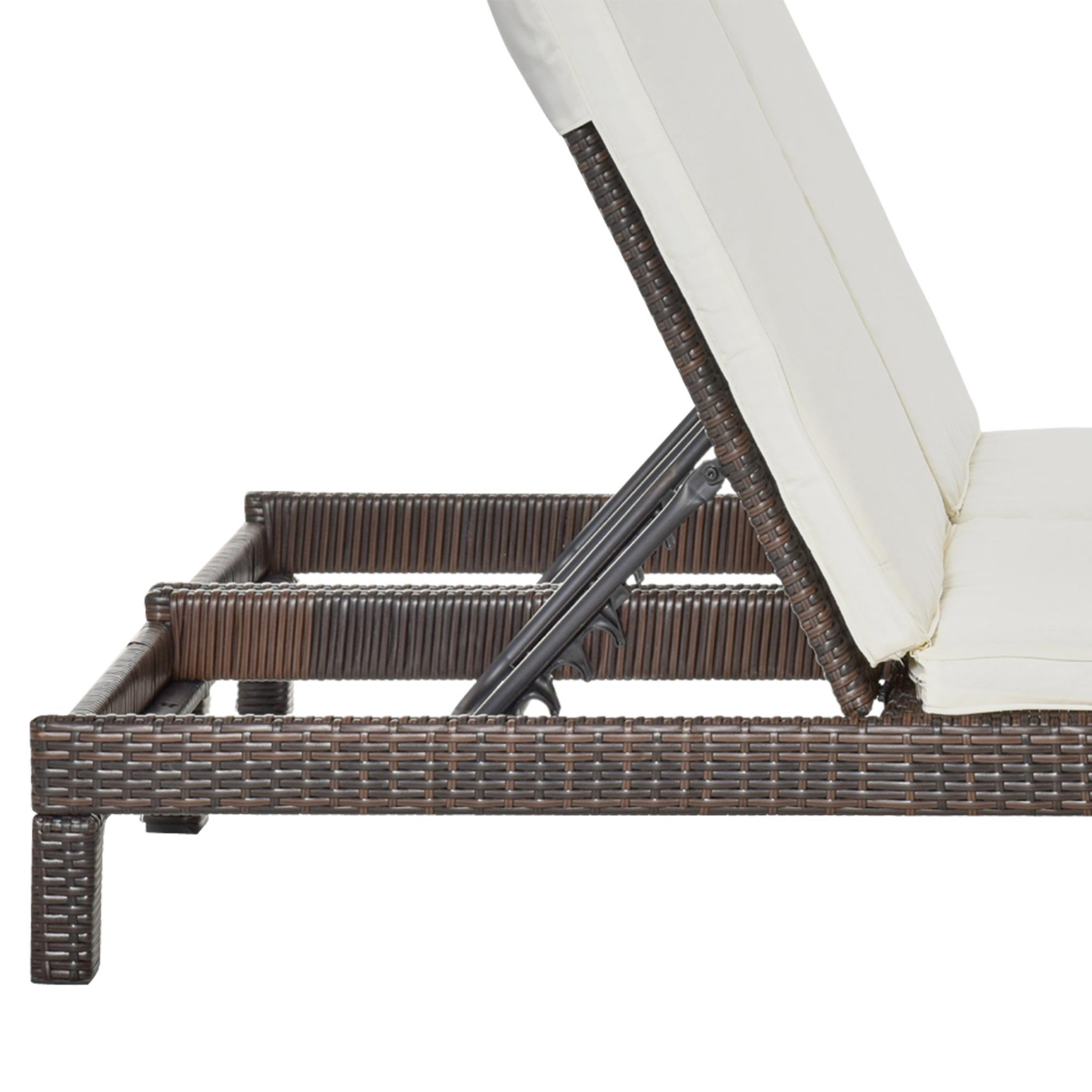Voir la diapositive 5 : OUTSUNNY Bain de soleil transat 2 places - grand confort - dossier inclinable multi-positions - matelas fournis - résine tressée chocolat