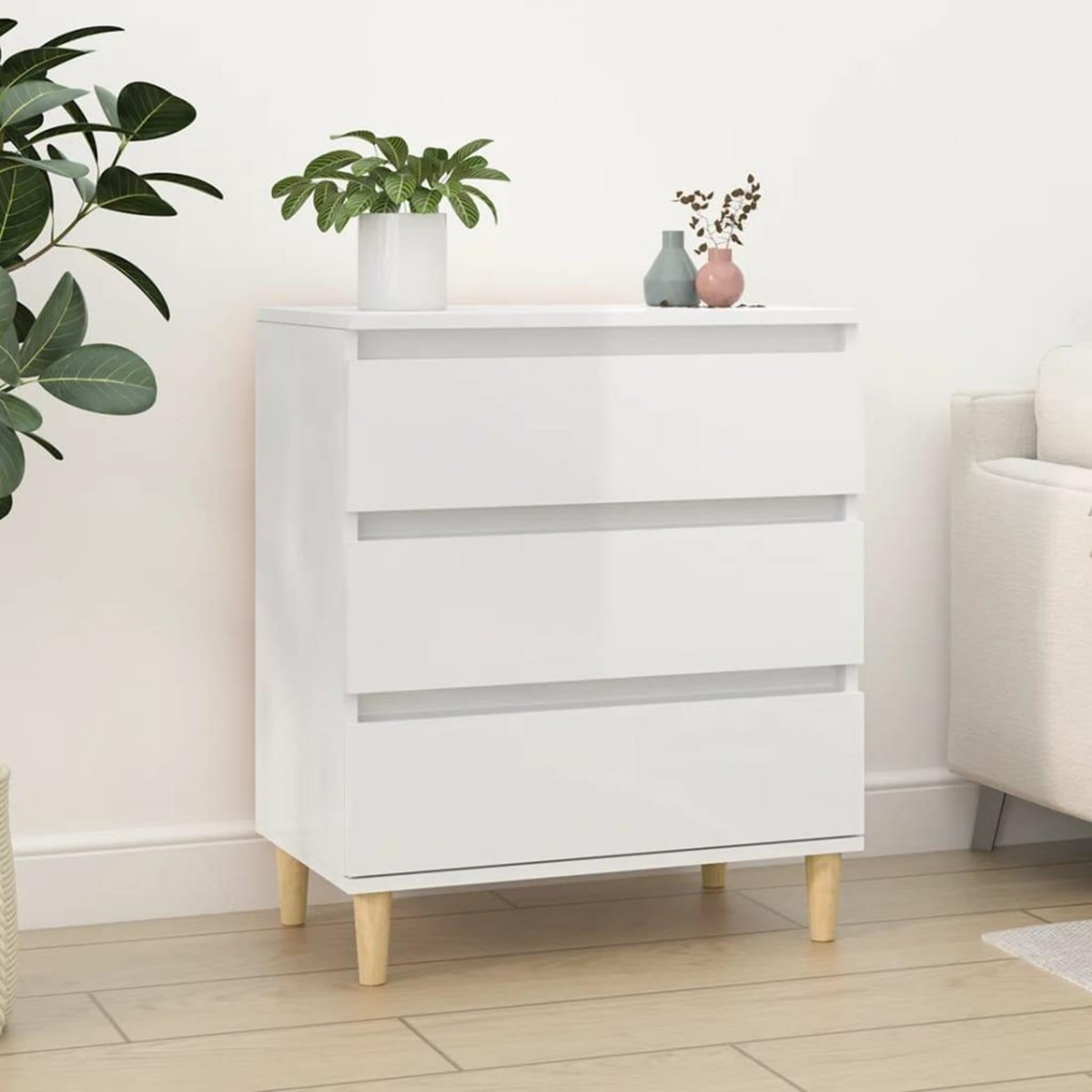 VIDAXL Buffet Blanc brillant 60x35x70 cm Bois d'ingenierie