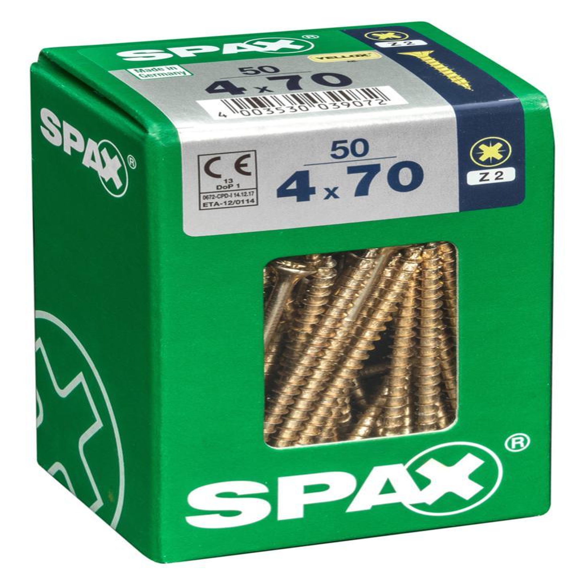 CENTRALE BRICO Lot de 50 vis acier tête fraisée pozidriv SPAX, Diam.4 mm x L.70 mm