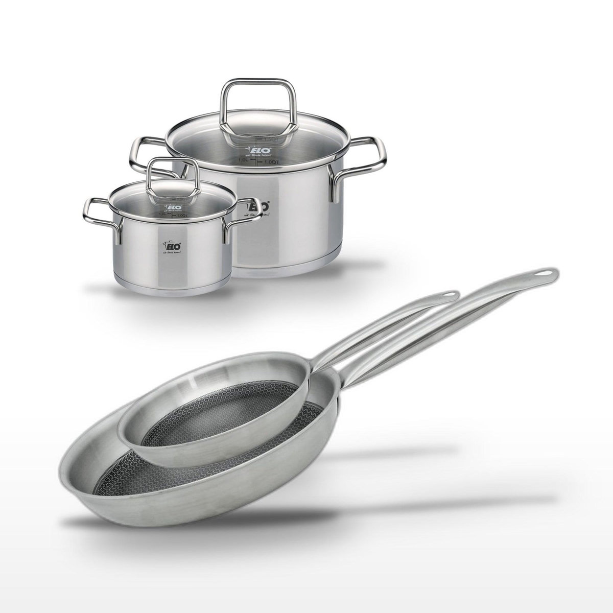 ELO Lot 2 Poêles 24/28cm & 2 Faitouts 14/20cm Elo Relief Solution