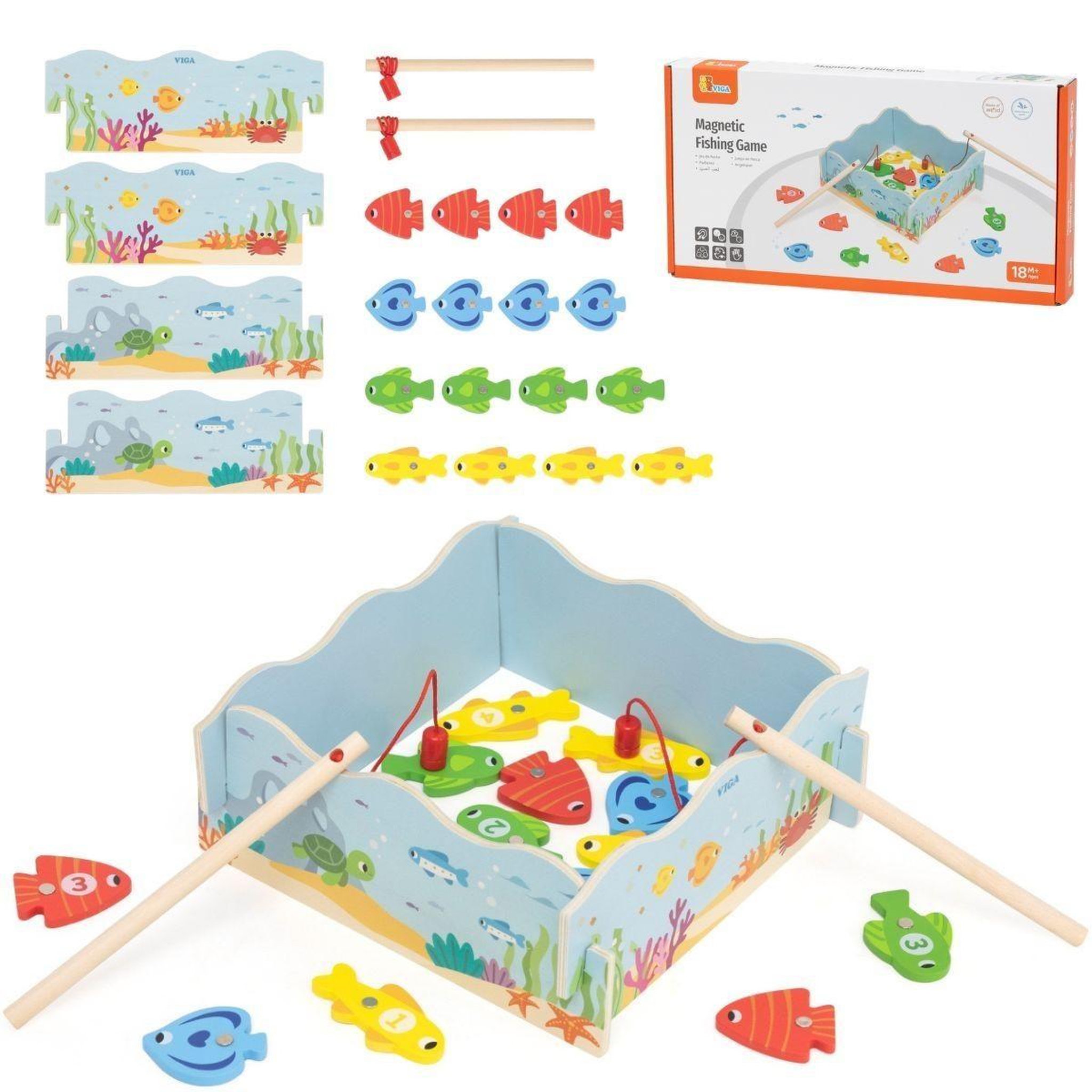 VIGA Jeu de pêche magnétique  44843 - bois, poissons chiffrés