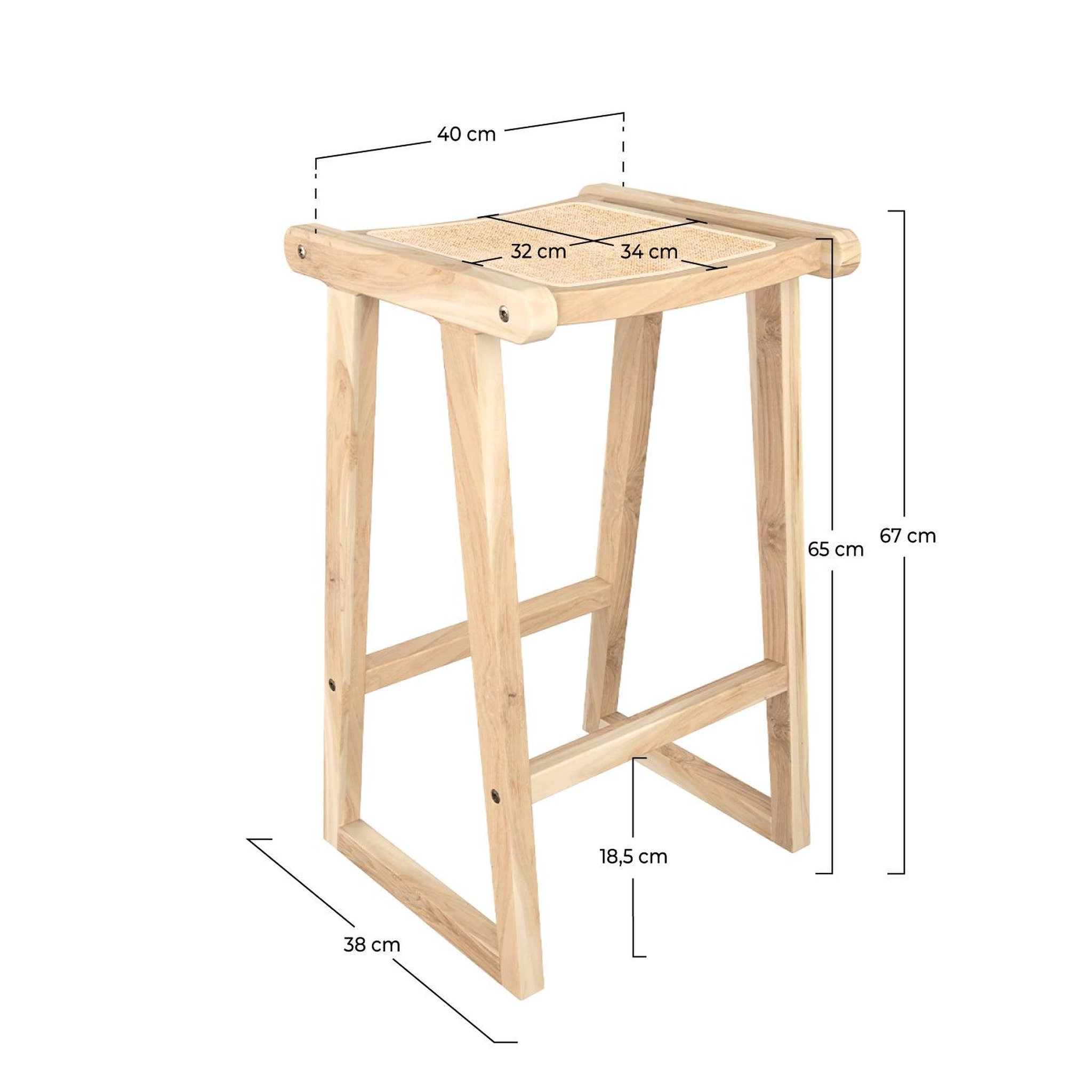 Voir la diapositive 4 : MAISON PAVANE Tabouret pour îlot central 66 cm en teck et rotin naturel-haida