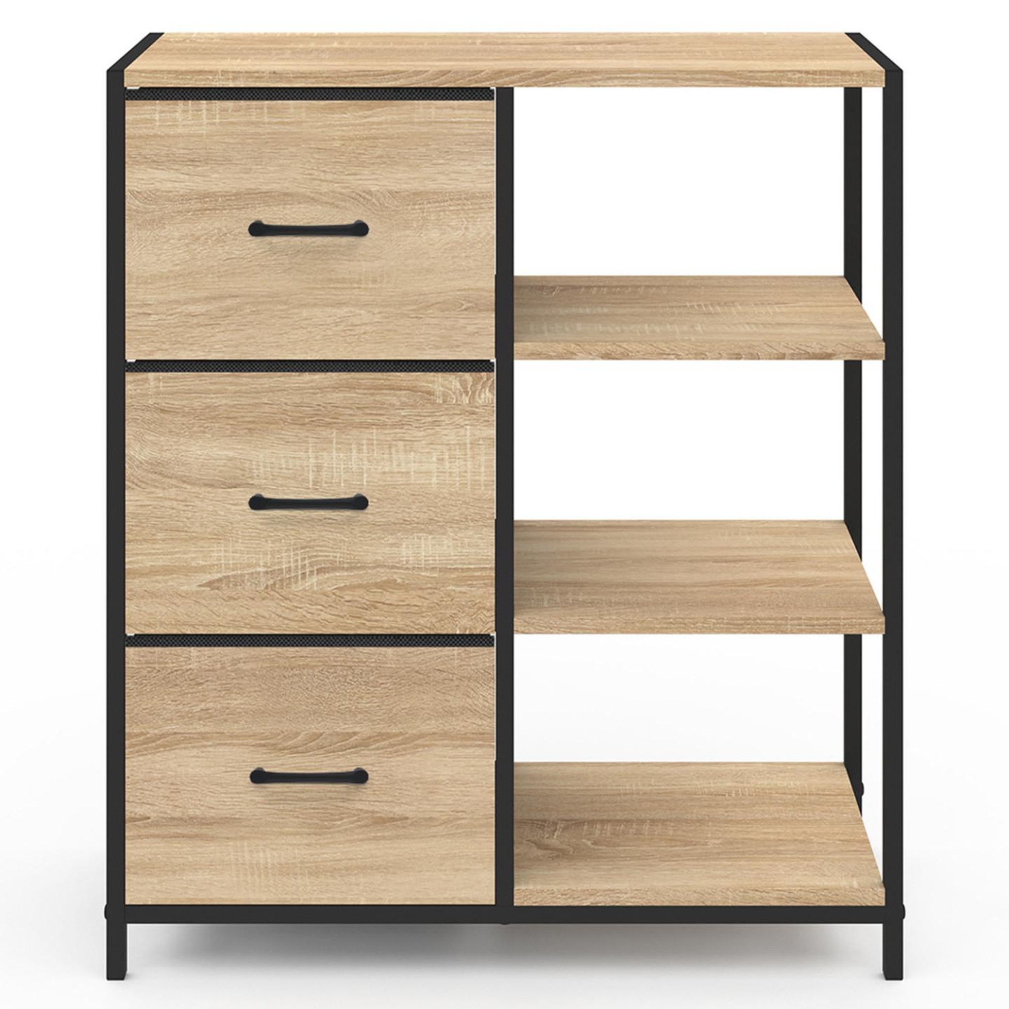 Voir la diapositive 3 : ID MARKET Buffet d'appoint 3 tiroirs et étagères 70 cm UTAH design industriel