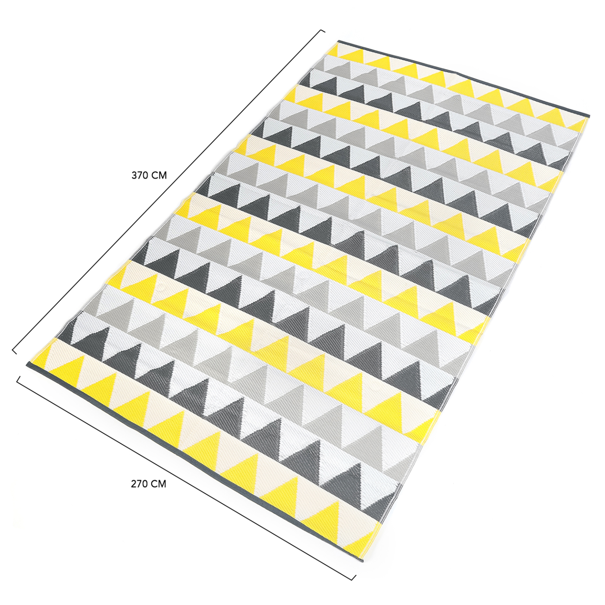 Voir la diapositive 5 : ID MARKET Tapis extérieur sari triangles gris et jaune 270 x 370 cm