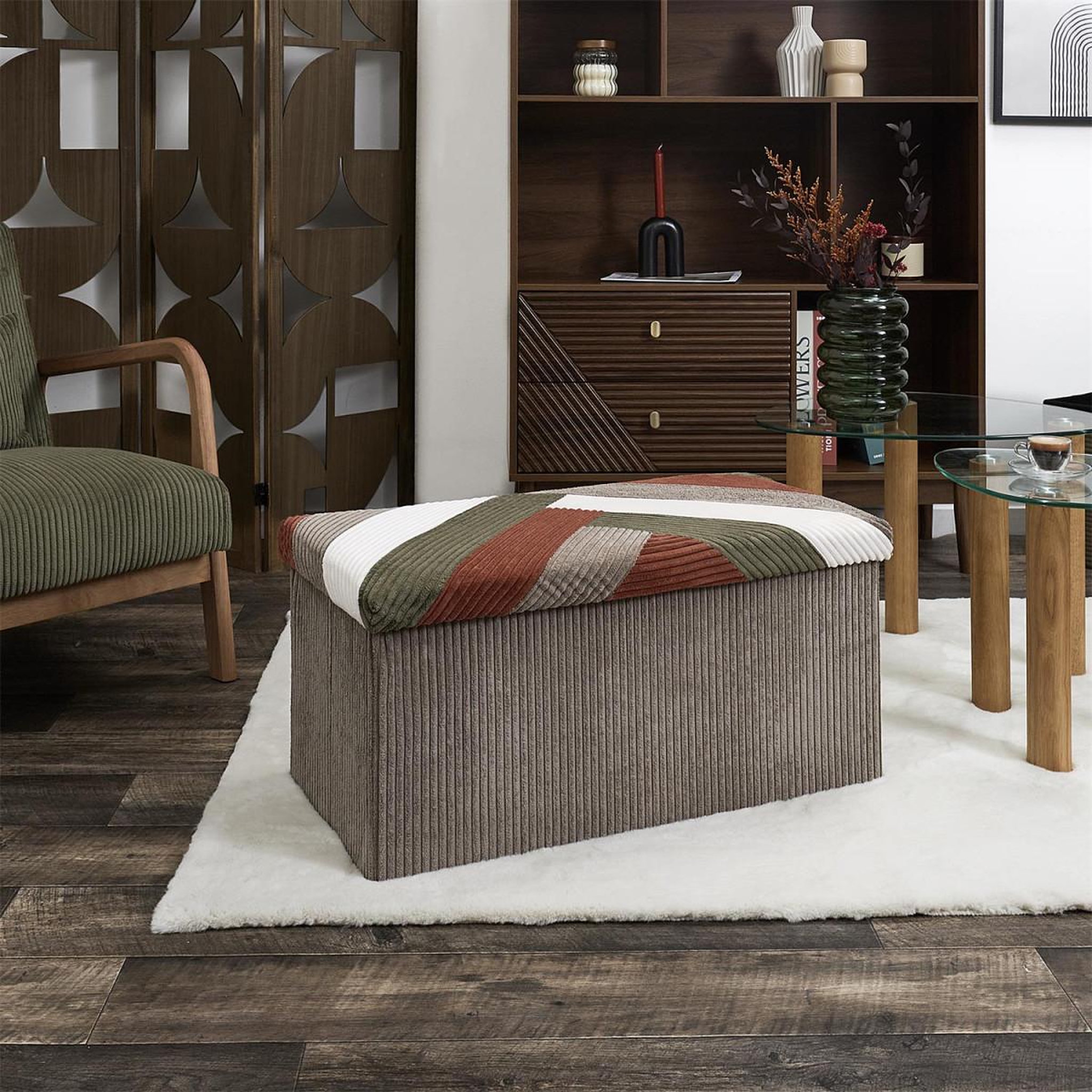 Voir la diapositive 5 : The Home Deco Factory Banc coffre pliable côtelé  scott  76cm multicolore