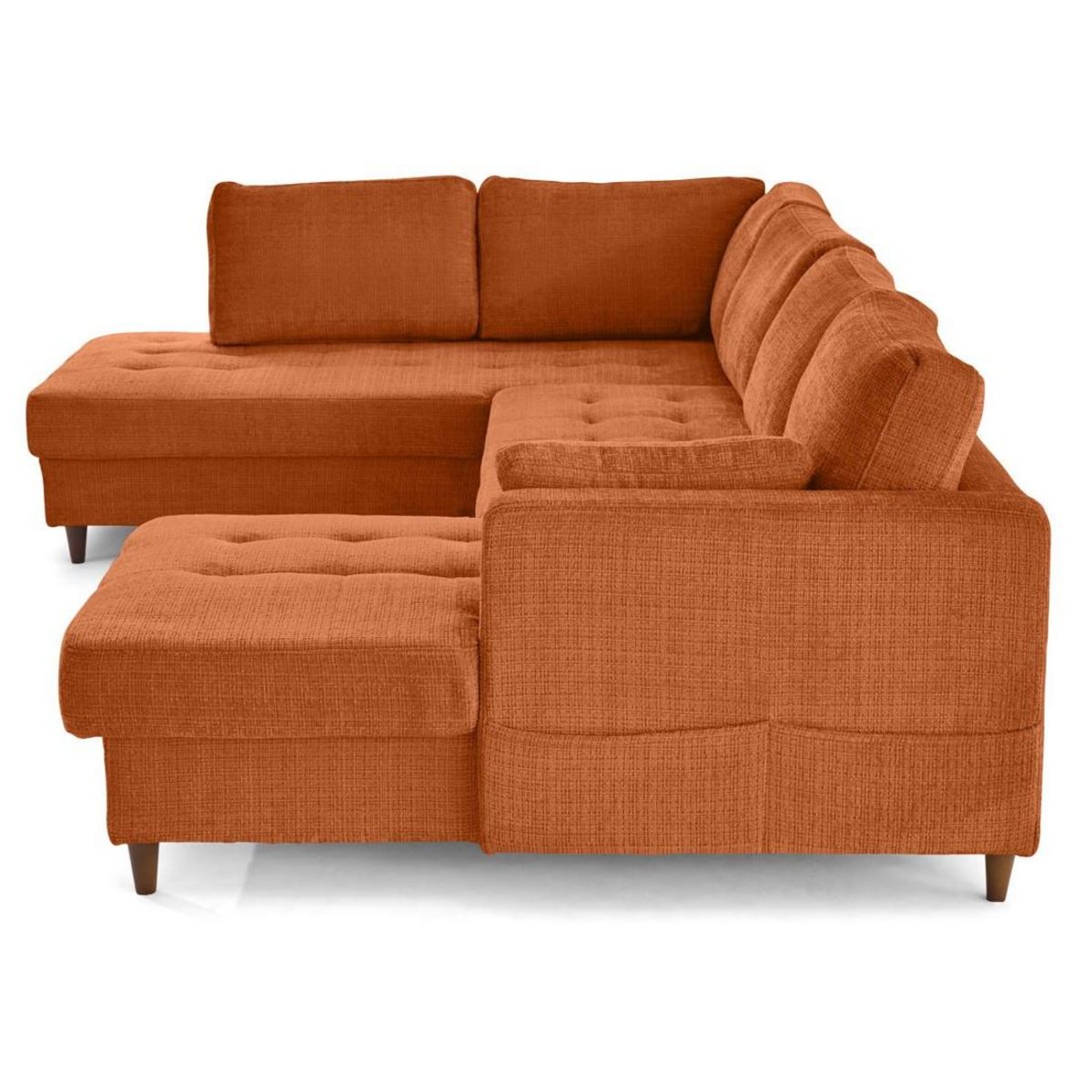 LISA DESIGN Anna - canapé panoramique d'angle gauche 7 places convertible avec coffre en velours texturé