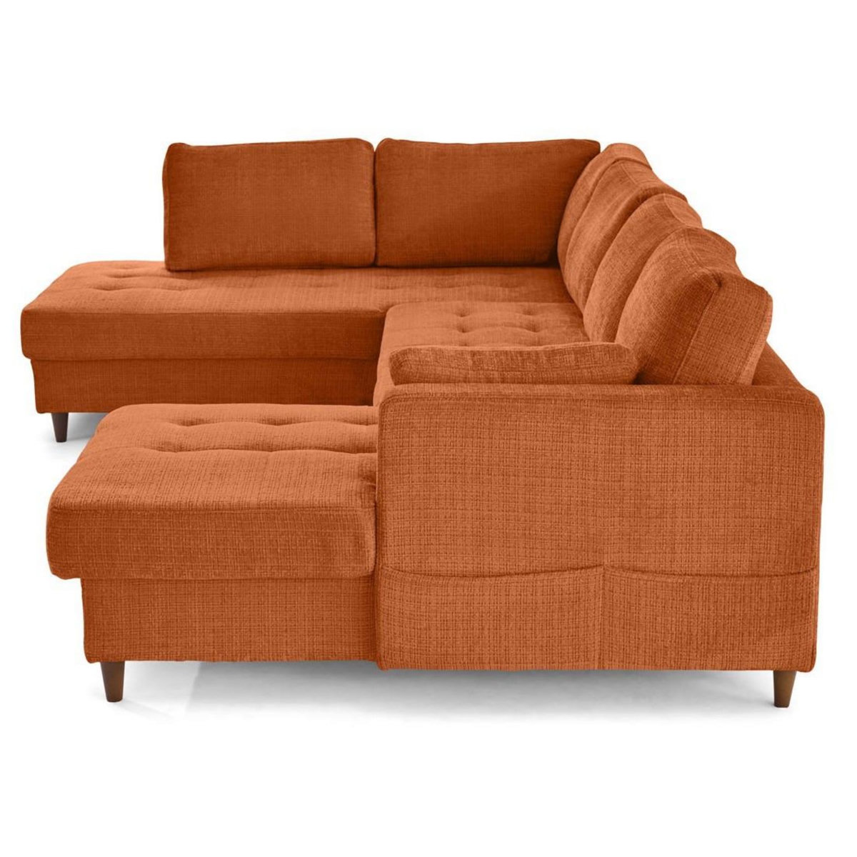 LISA DESIGN Anna - canapé panoramique d'angle gauche 7 places convertible avec coffre en velours texturé