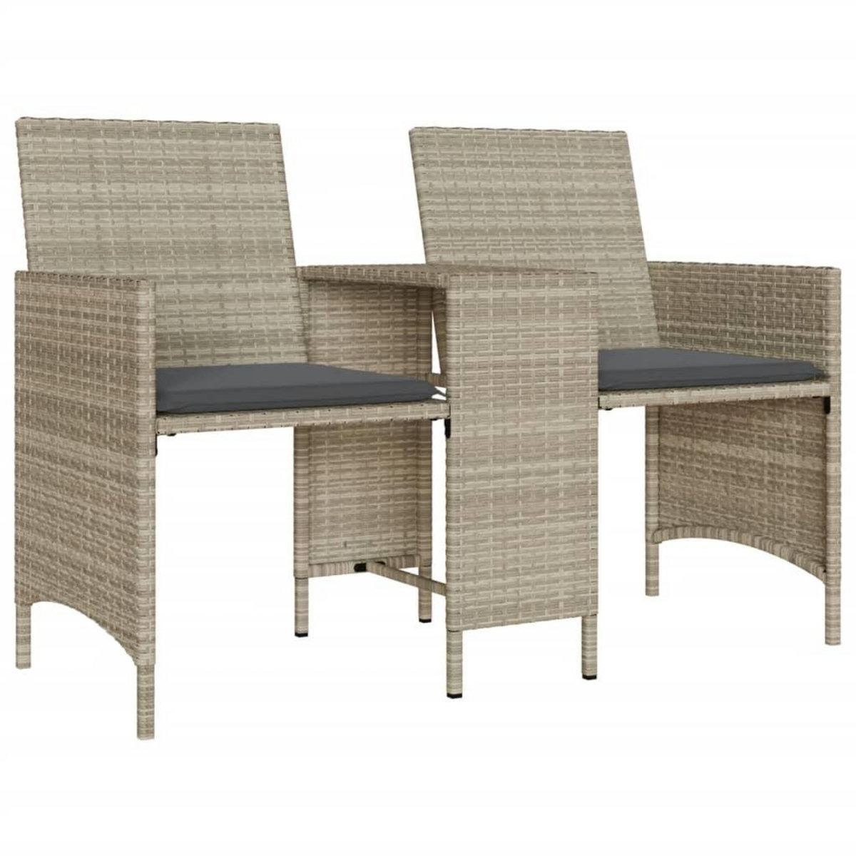 VIDAXL Canape de jardin 2 places avec table tabourets gris clair rotin