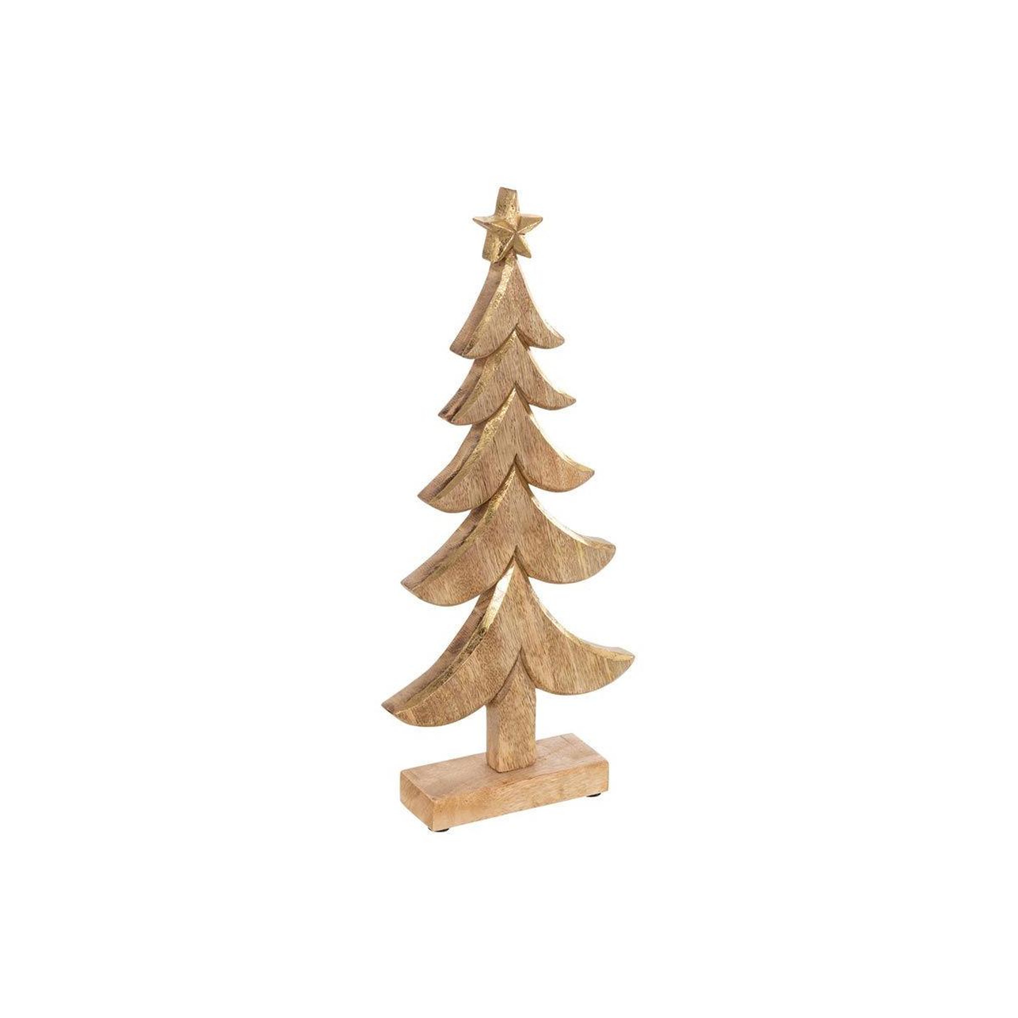 J-LINE Sapin de noël à poser  bois manguier  41cm naturel