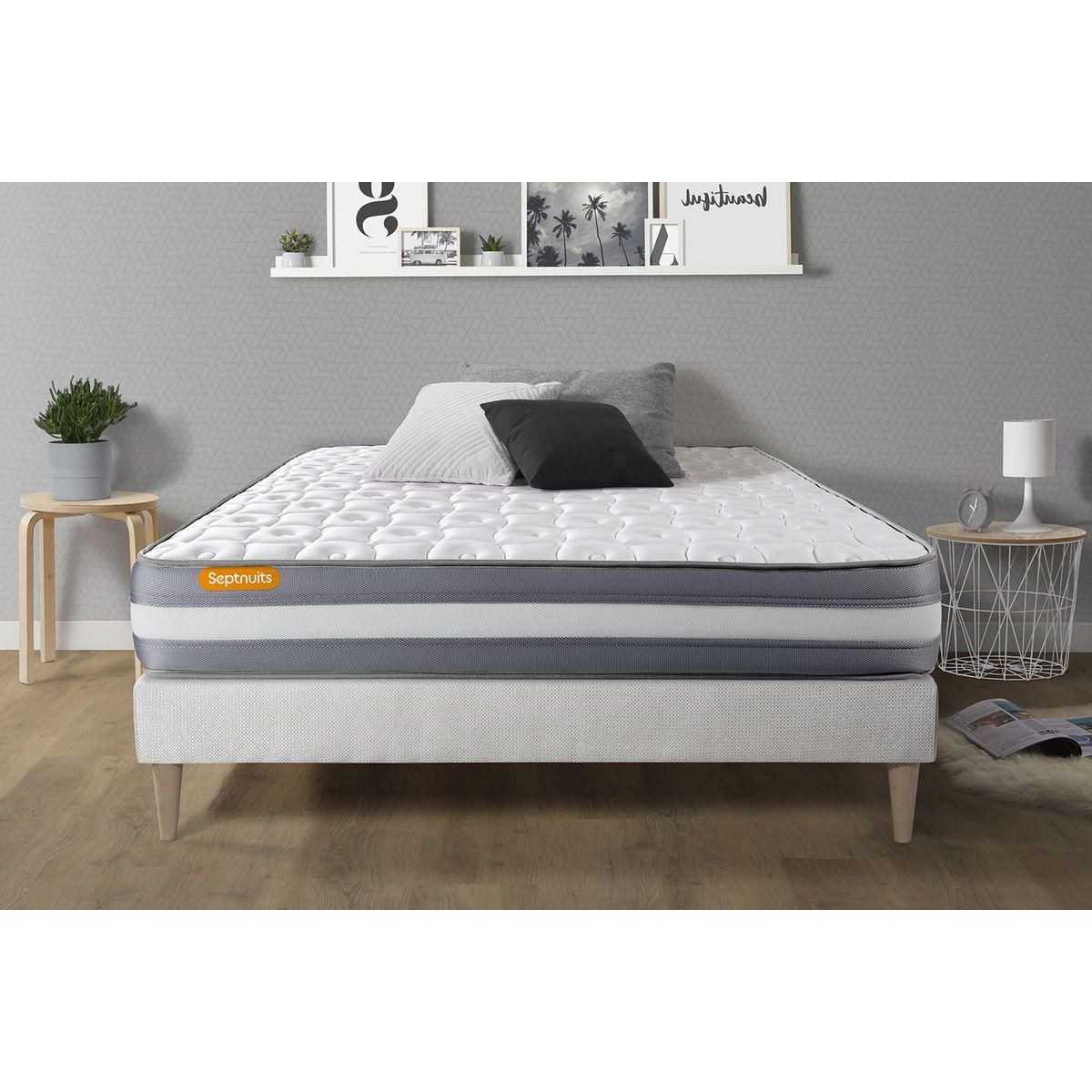 SEPTNUITS Matelas + sommier kit blanc Memo Plus Mémoire de forme