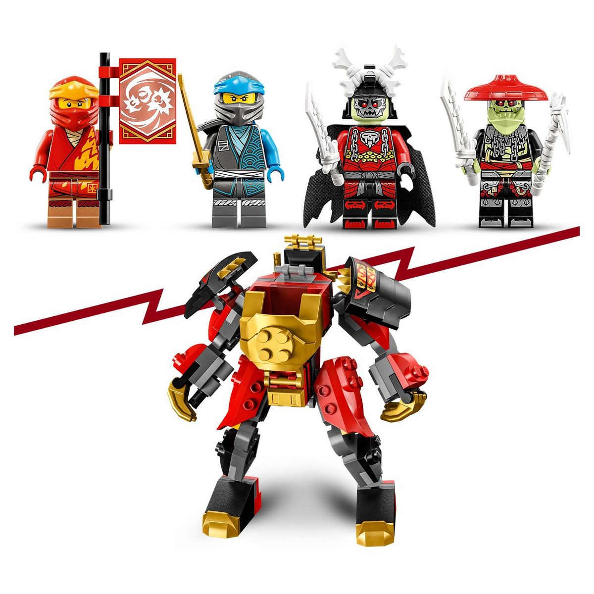LEGO Ninjago 71783 La moto du robot de Kai Évolution, Jeu de Ninja Évolutif, Figurine Robot et 2 Minifigurines Roi squelette
