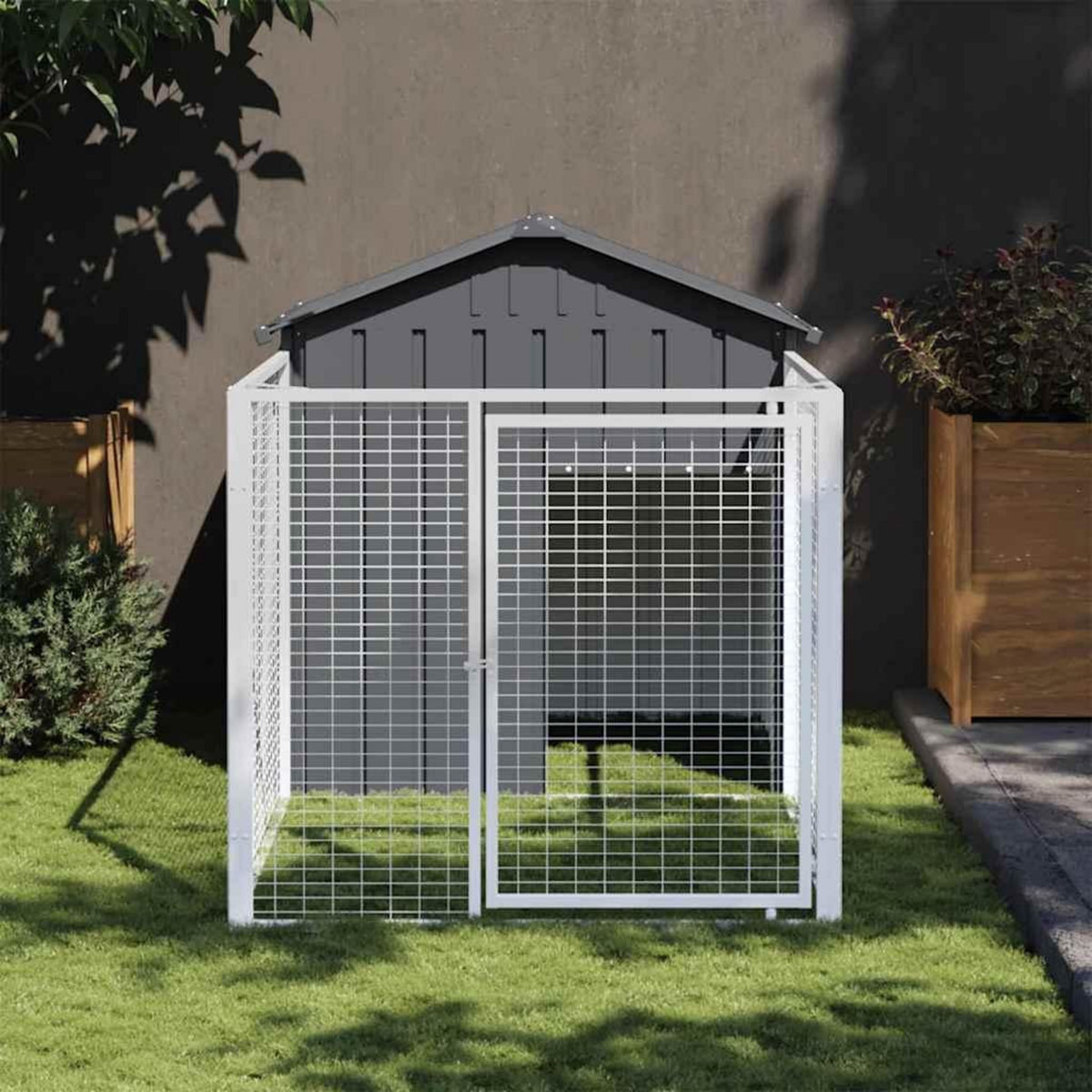 VIDAXL Niche pour chien avec cour anthracite 117x201x123 cm