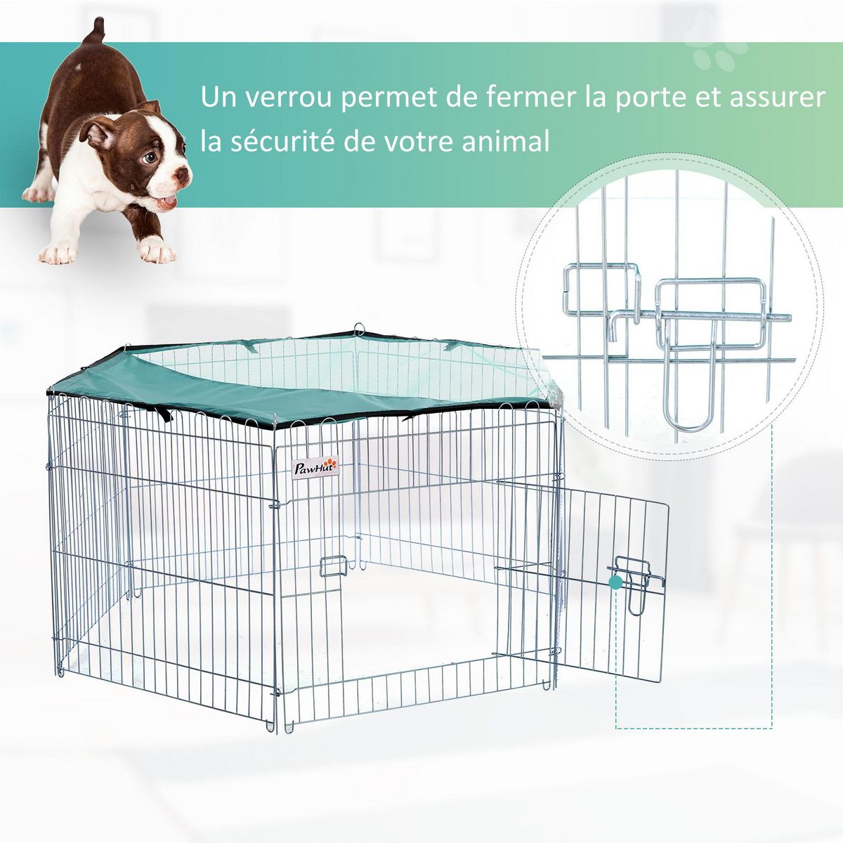 PAWHUT PawHut Parc enclos modulable Acier 6 Panneaux et 1 Porte pour Chiens Ø 120 x 60 cm Gris Métal vert
