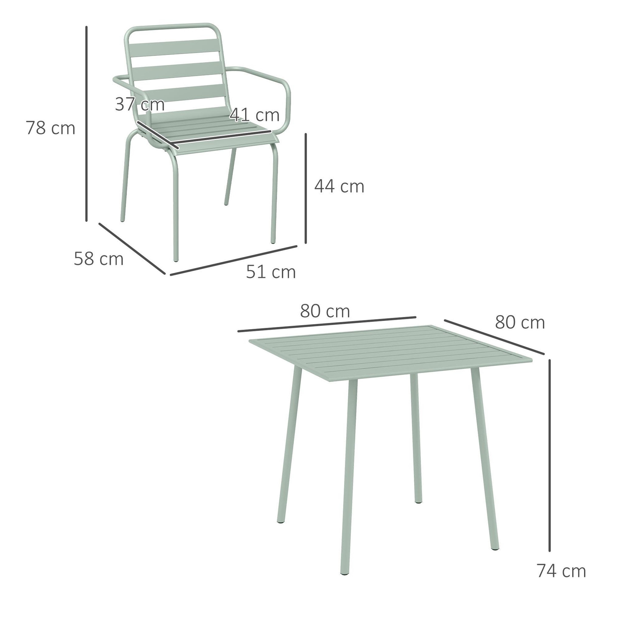 Voir la diapositive 3 : OUTSUNNY Salon de jardin 4 places 5 pièces - table à manger 4 chaises empilables - acier thermolaqué vert de gris