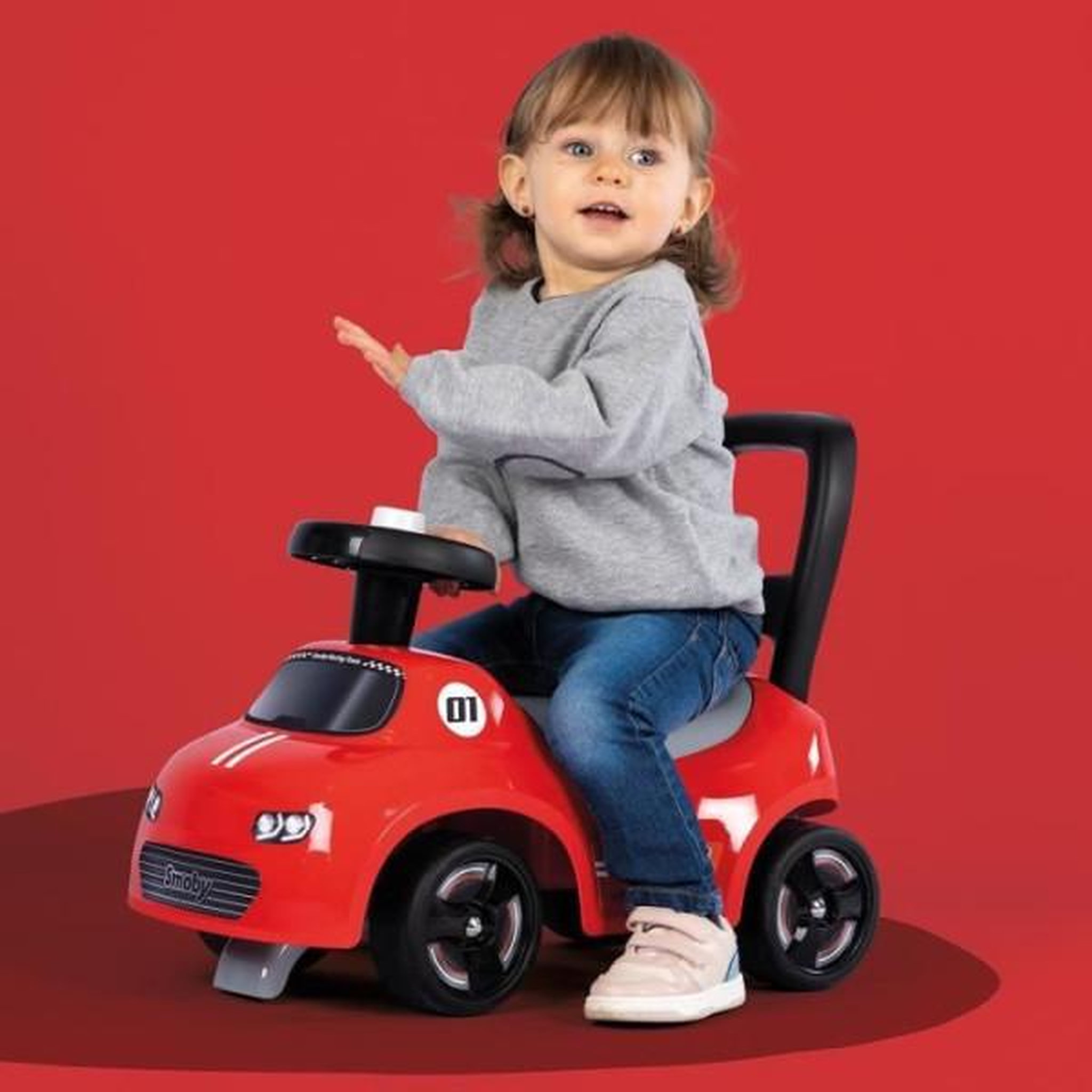 Voir la diapositive 3 : SMOBY Porteur trotteur smoby -  enfant 2 en 1 - auto rouge - coffre sous la selle + klaxon - des 10 mois - fabrication française