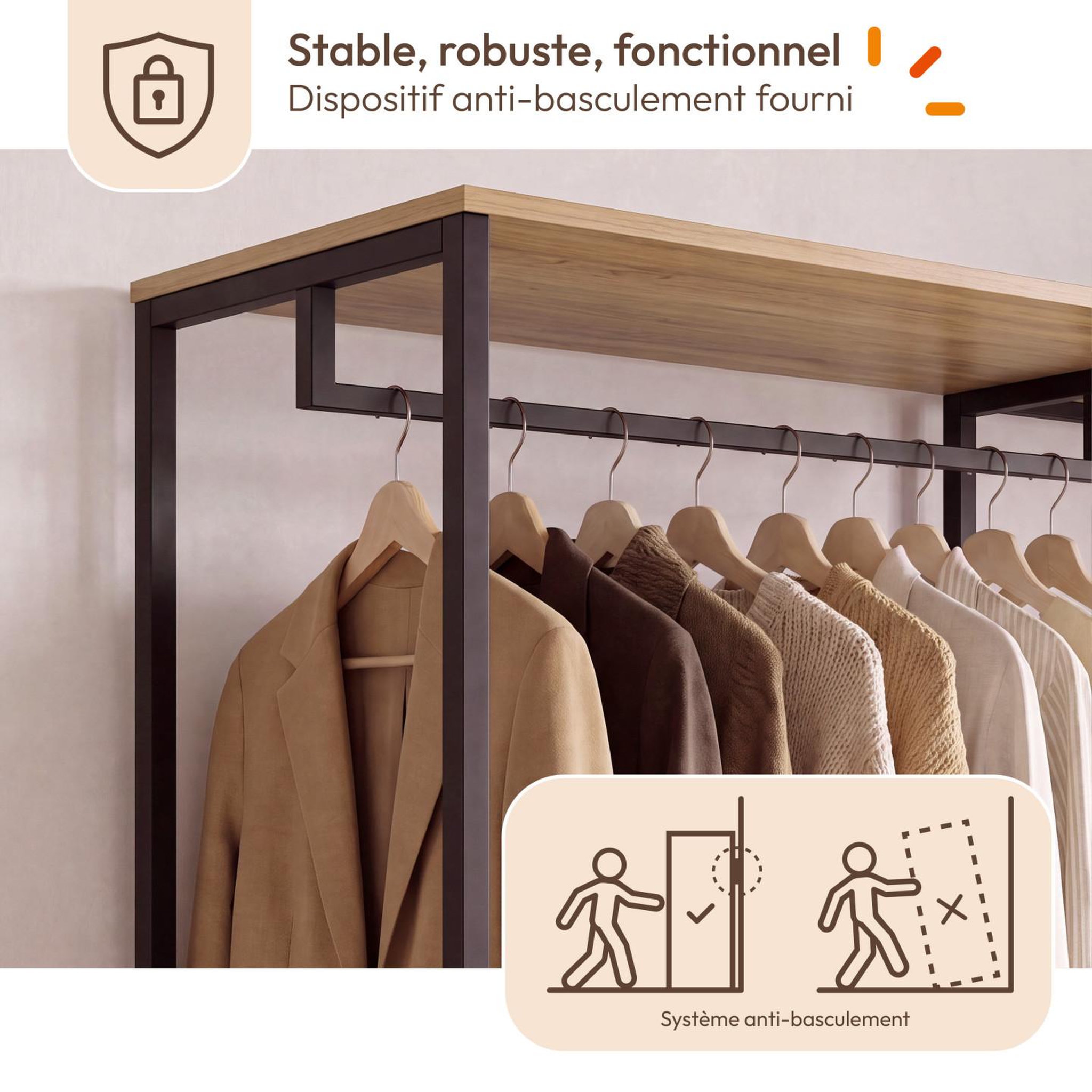 Voir la diapositive 5 : ID MARKET Dressing penderie avec étagères et 2 tiroirs l. 130 cm detroit design industriel