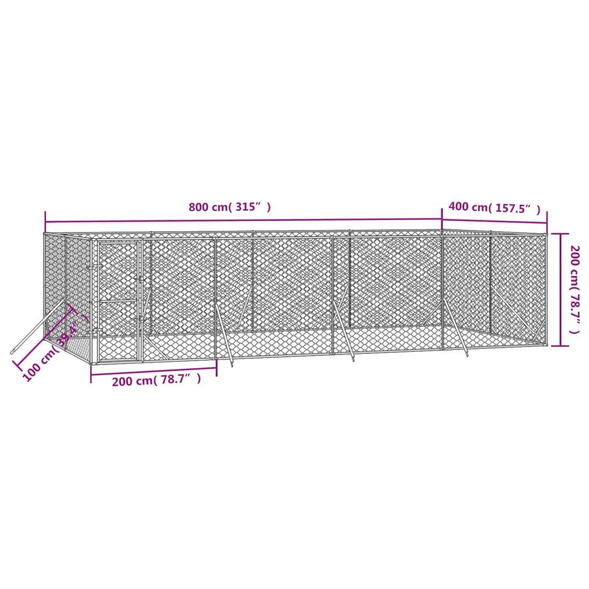 Voir la diapositive 4 : VIDAXL Chenil d'exterieur pour chiens argente 8x4x2 m acier galvanise