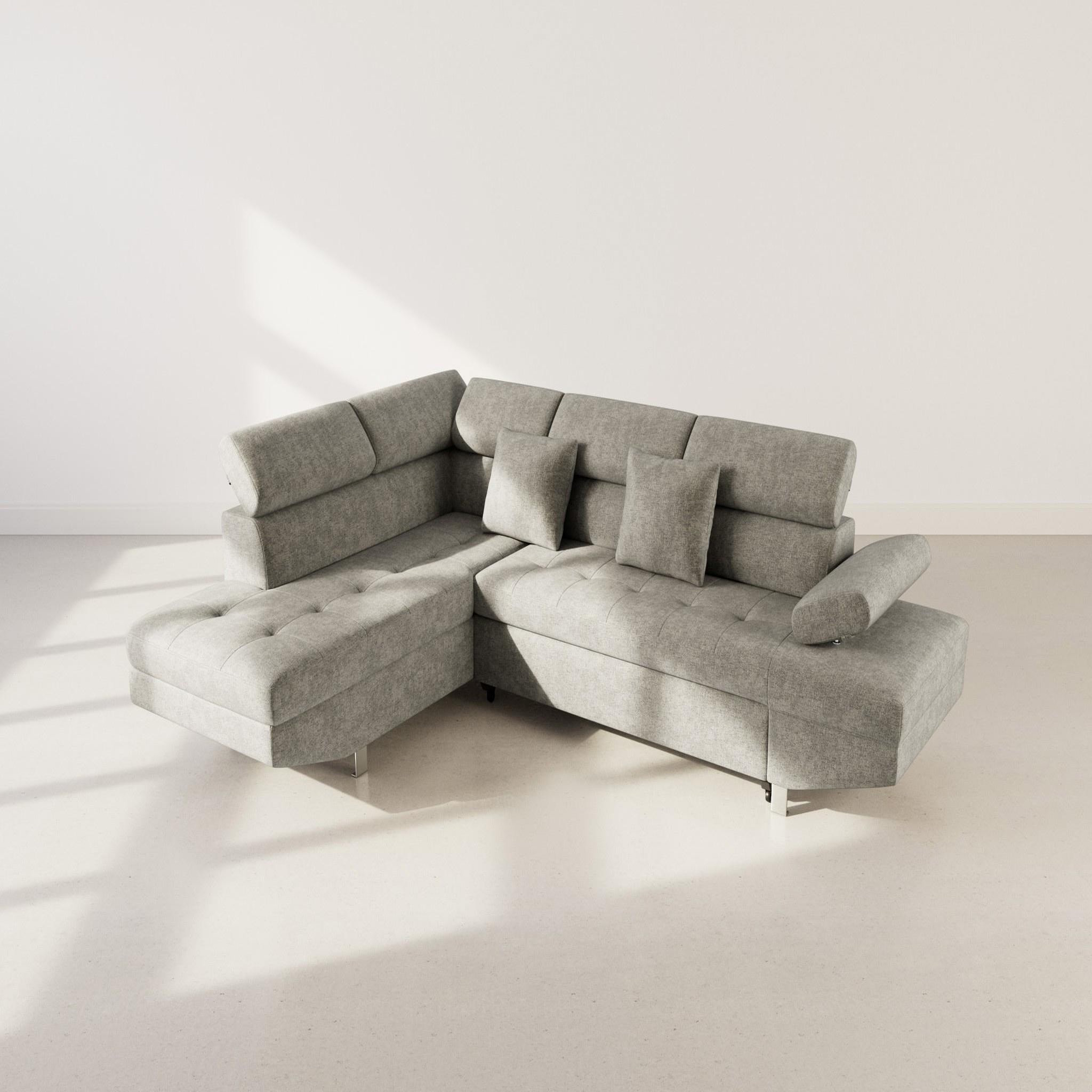 Voir la diapositive 6 : BEST MOBILIER Margaux - canapé d'angle gauche 5 places convertible avec coffre et têtières réglables en velours texturé