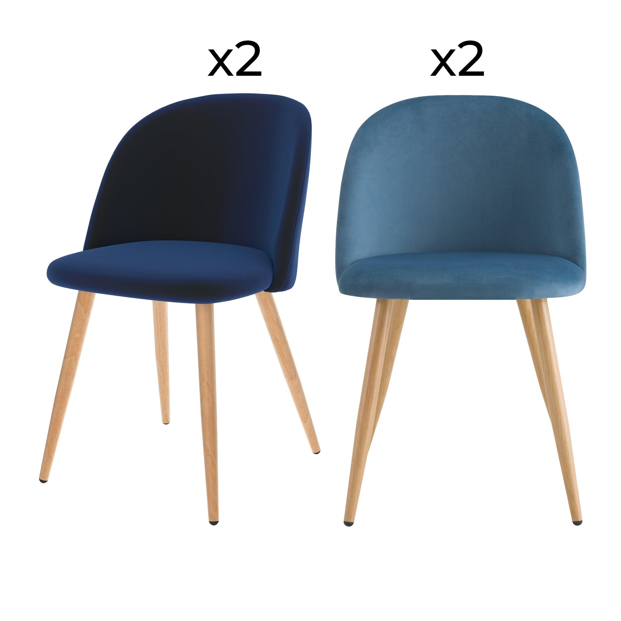 MAISON PAVANE Pack 4 chaises en velours bleu foncé et bleu-cozy