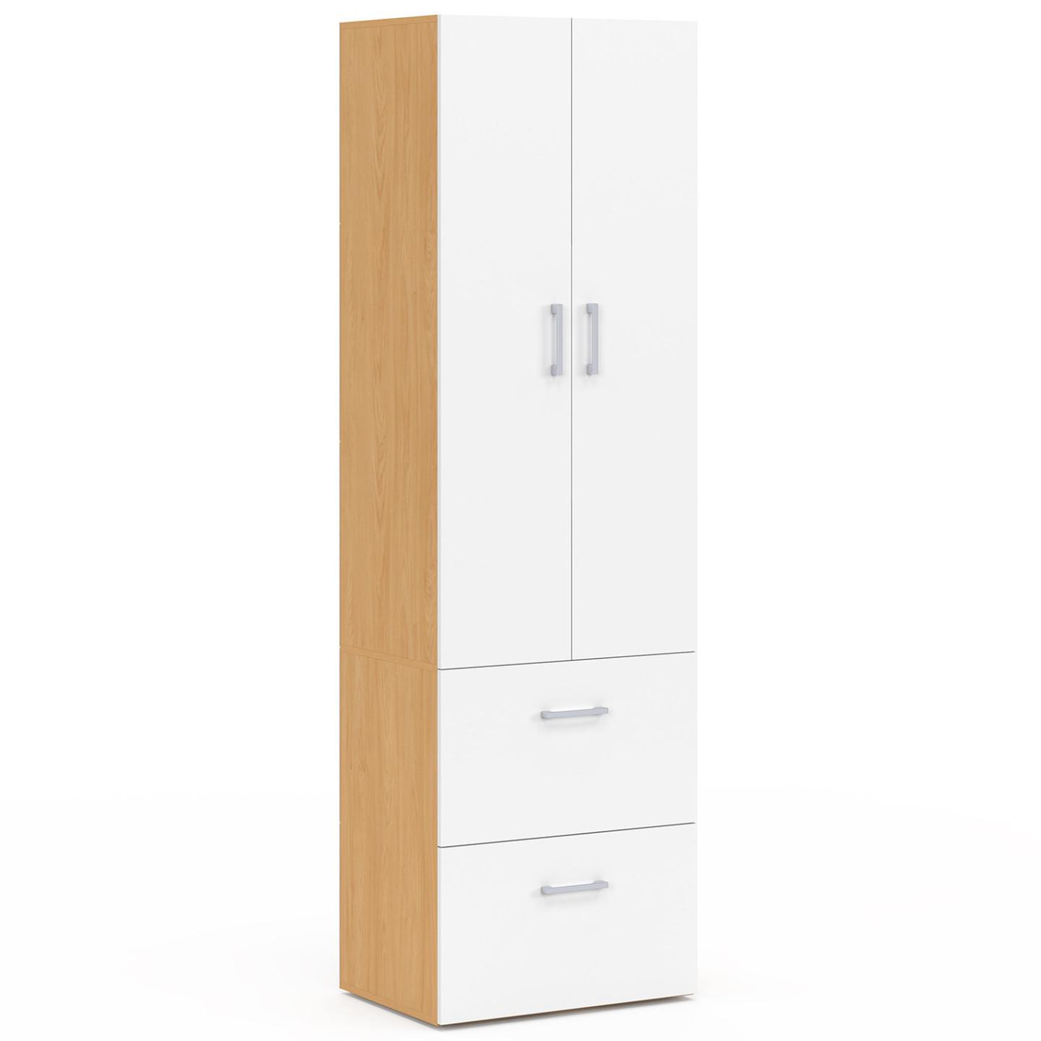 Voir la diapositive 1 : ID MARKET Armoire 2 portes juliana blanc et bois penderie 50 cm avec 2 tiroirs