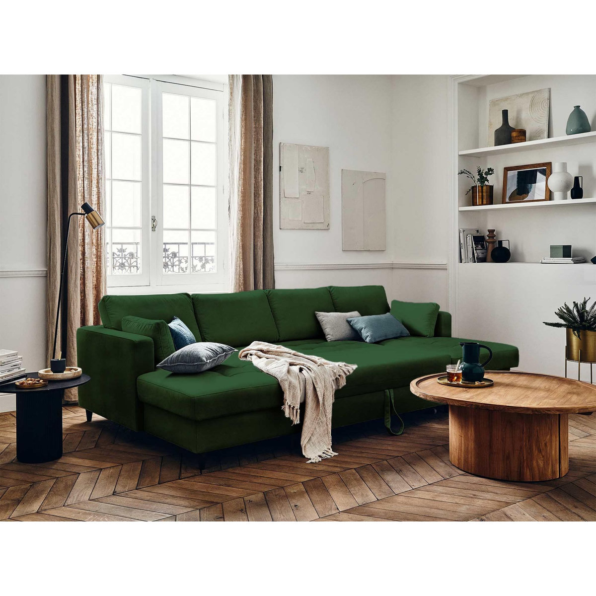 LISA DESIGN Anna - canapé panoramique en u - 7 places - convertible avec coffre - en velours