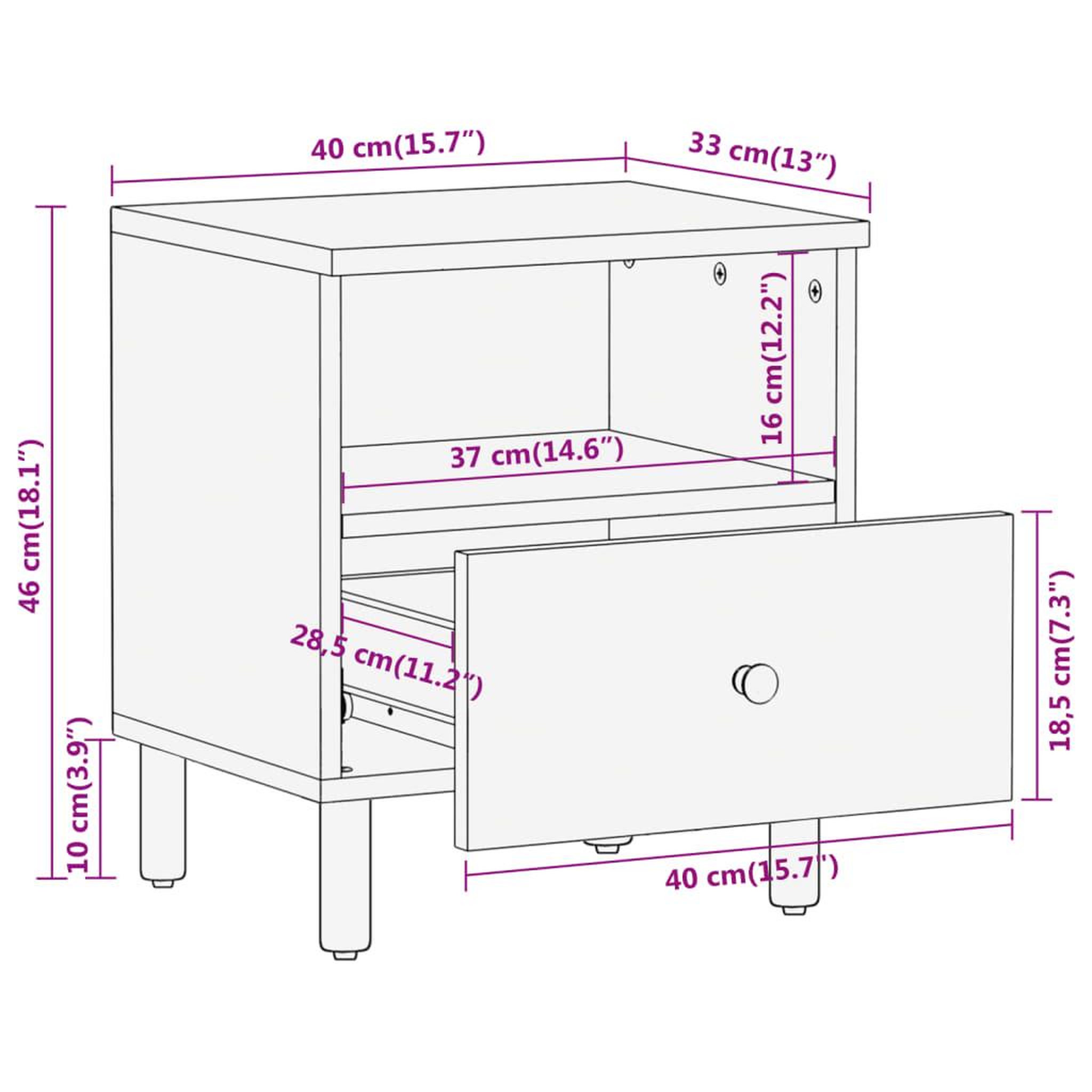 Voir la diapositive 6 : VIDAXL Table de chevet 40x33x46 cm Bois de manguier solide